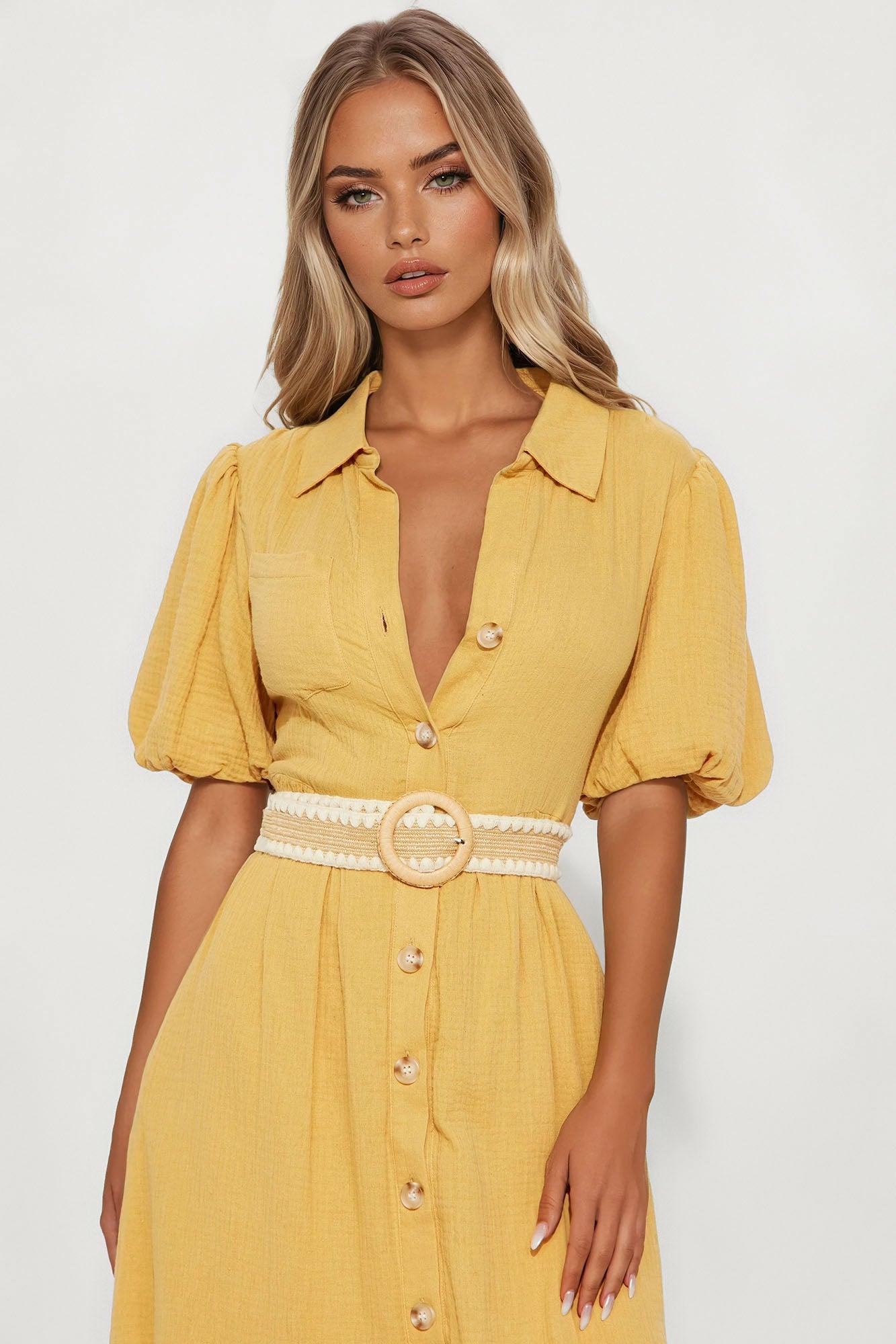 Georgina Maxi Shirt Dress - Mustard Product Image