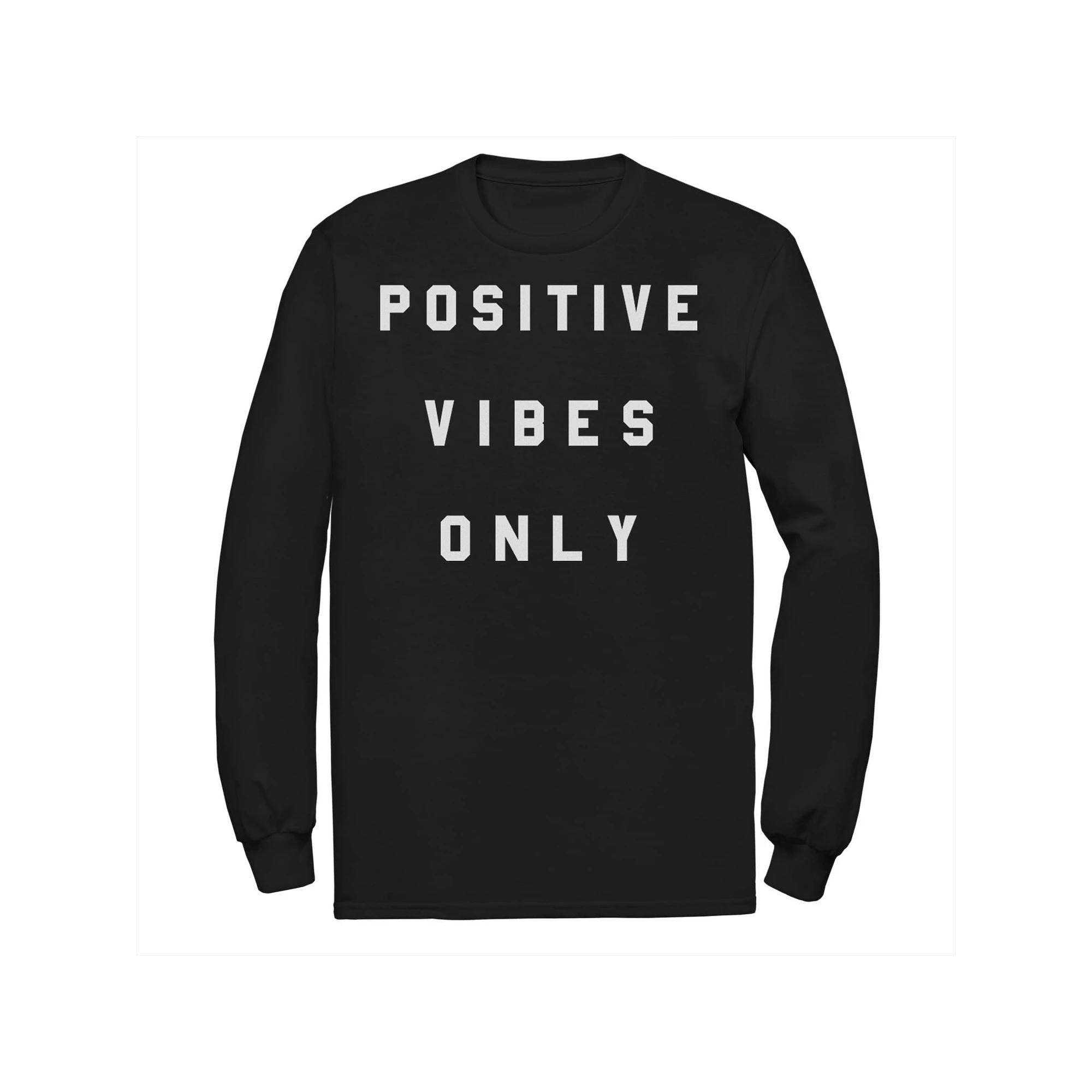 Men's "Positive Vibes Only" Simple Text Tee, Size: Large, Black Product Image