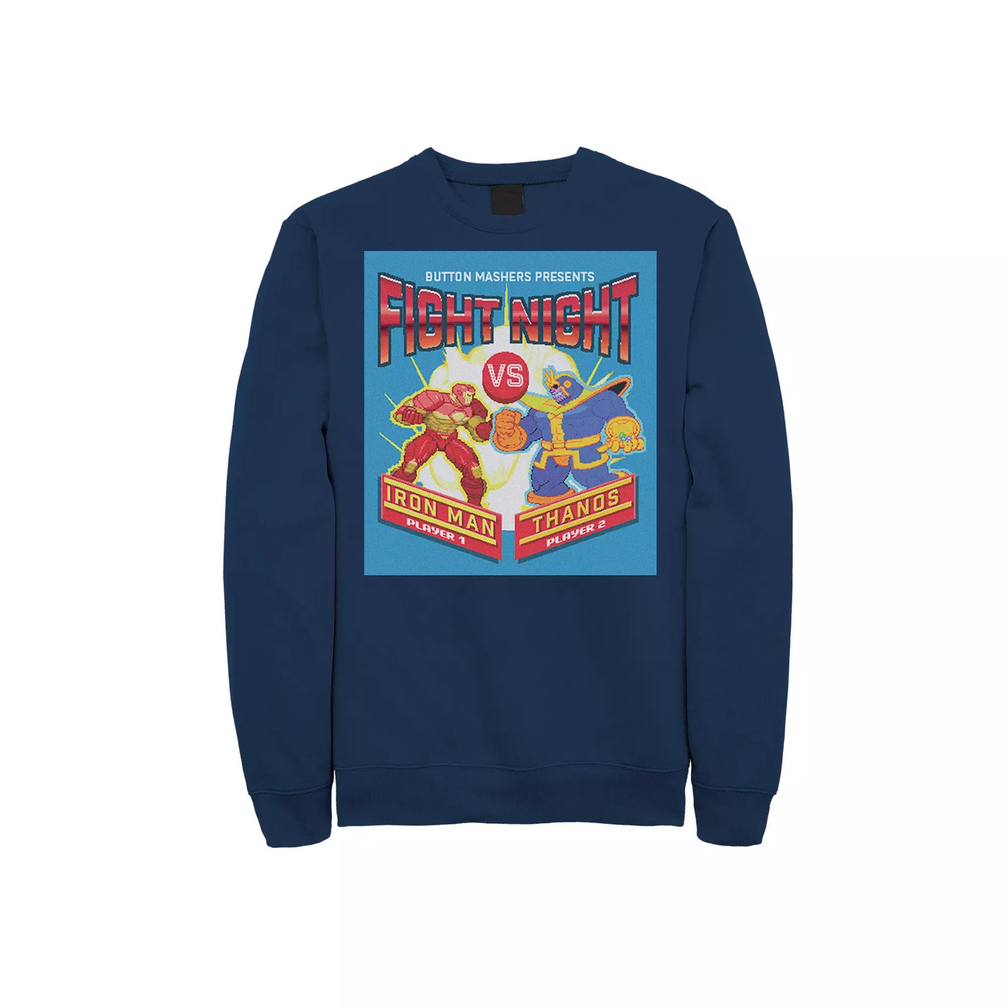 Men's Marvel Fight Night Iron Man Vs Thanos Vintage Poster Fleece Graphic Top, Size: Large, Blue Product Image