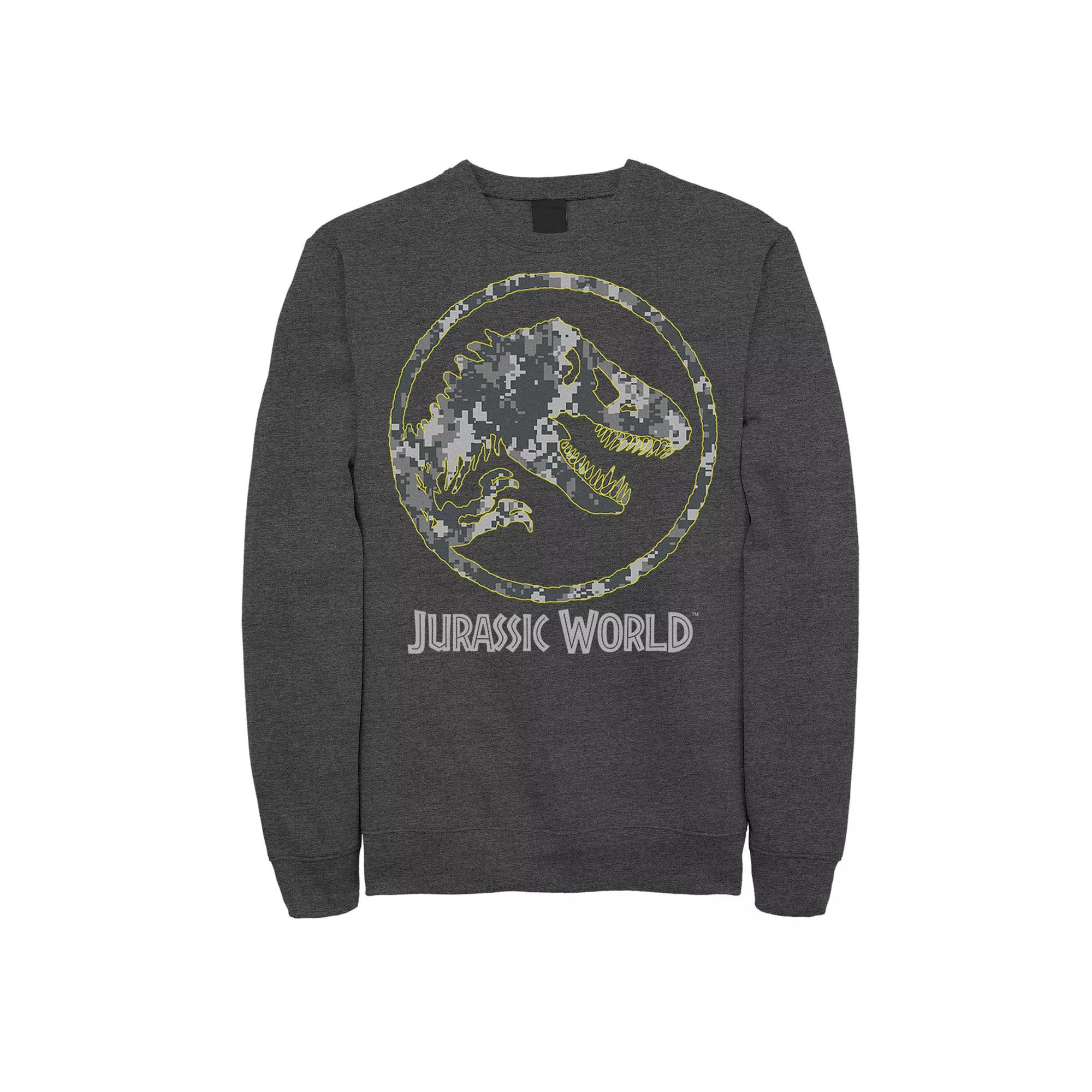 Men's Jurassic World Camouflage Yellow Outline Fossil Coin Logo Sweashirt,  Product Image