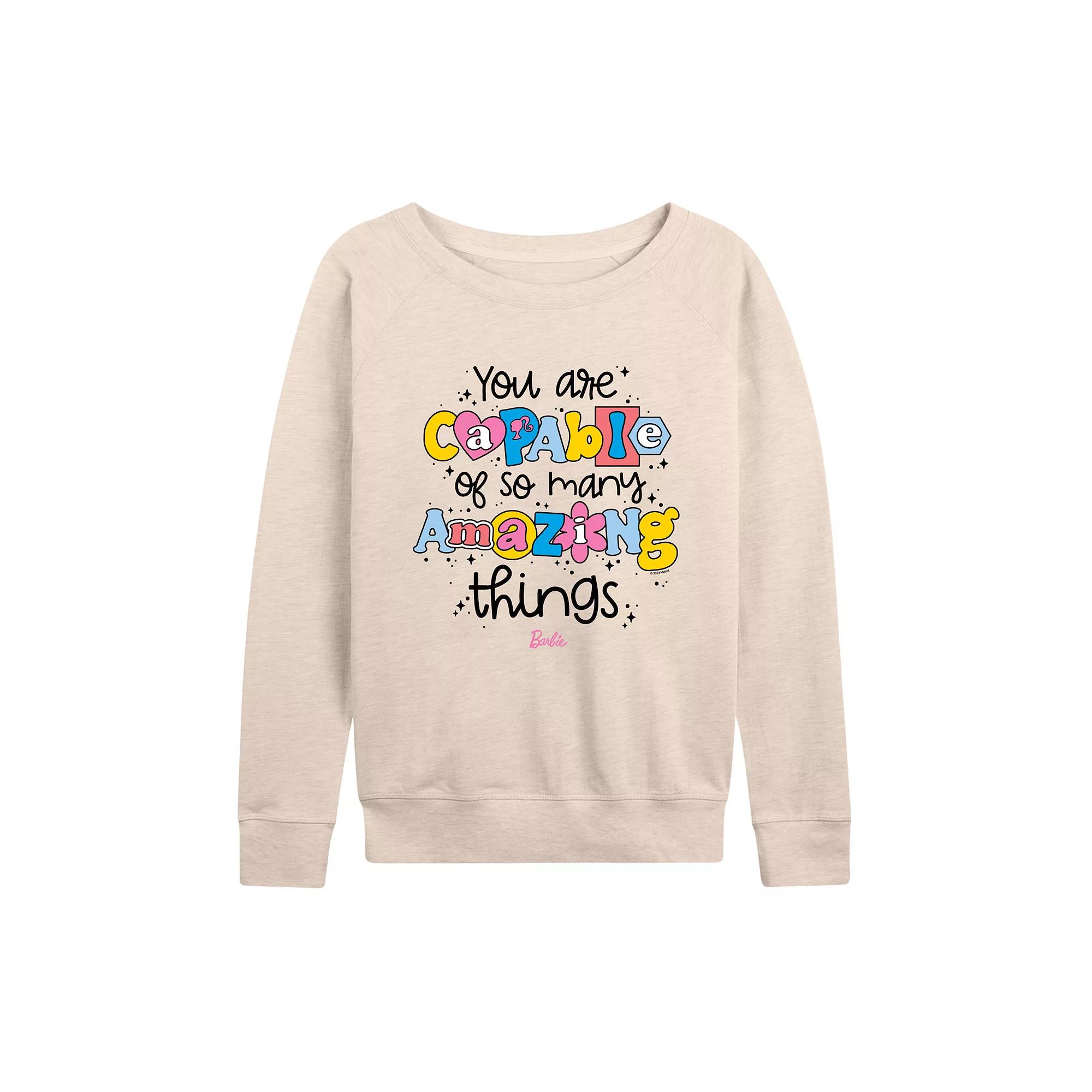 Women's Barbie® Capable So Many Things Graphic French Terry Long Sleeve Tee,  Product Image