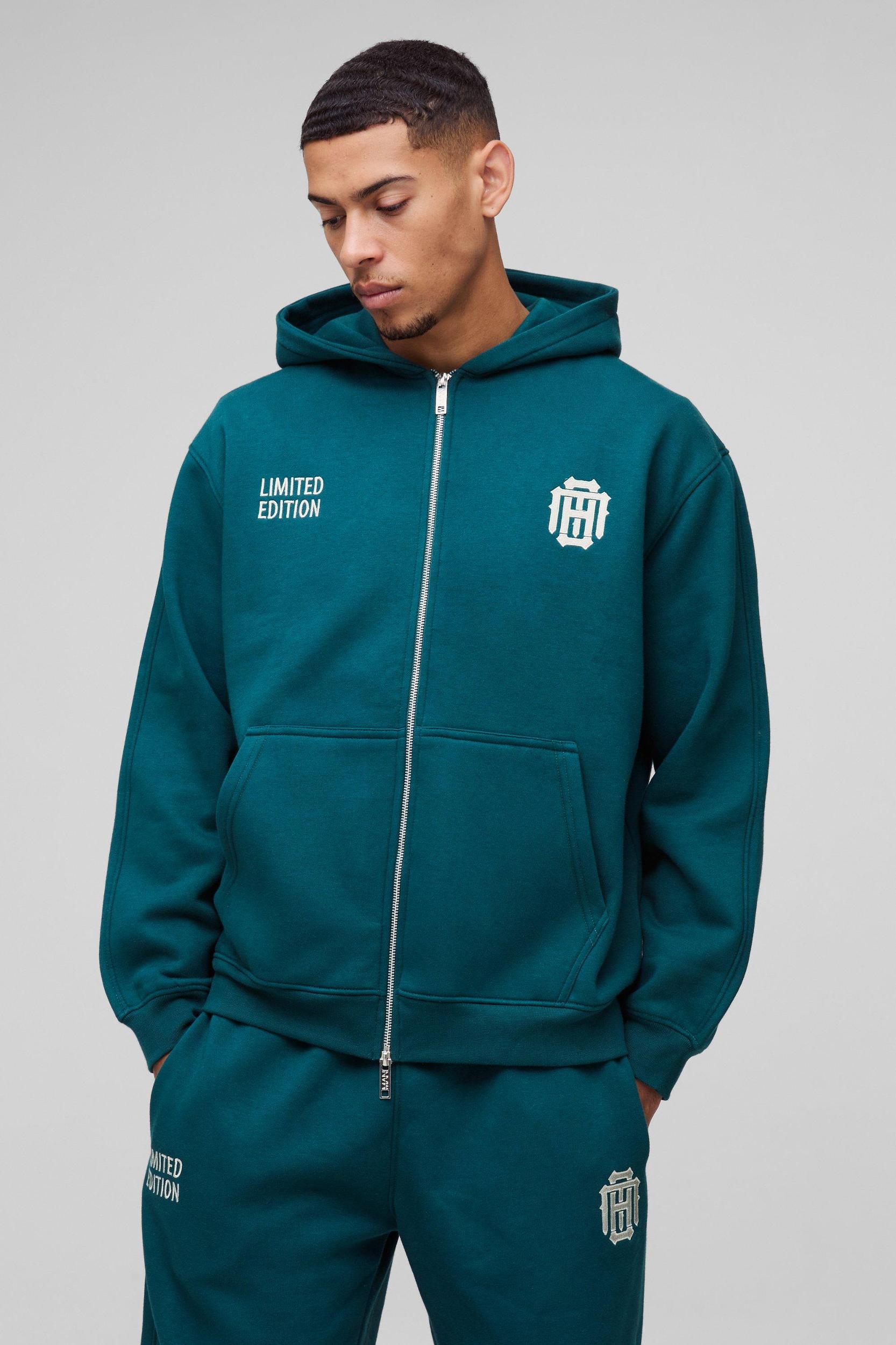 Oversized Star Embroidered Zip Hooded Tracksuit | boohooMAN USA Product Image