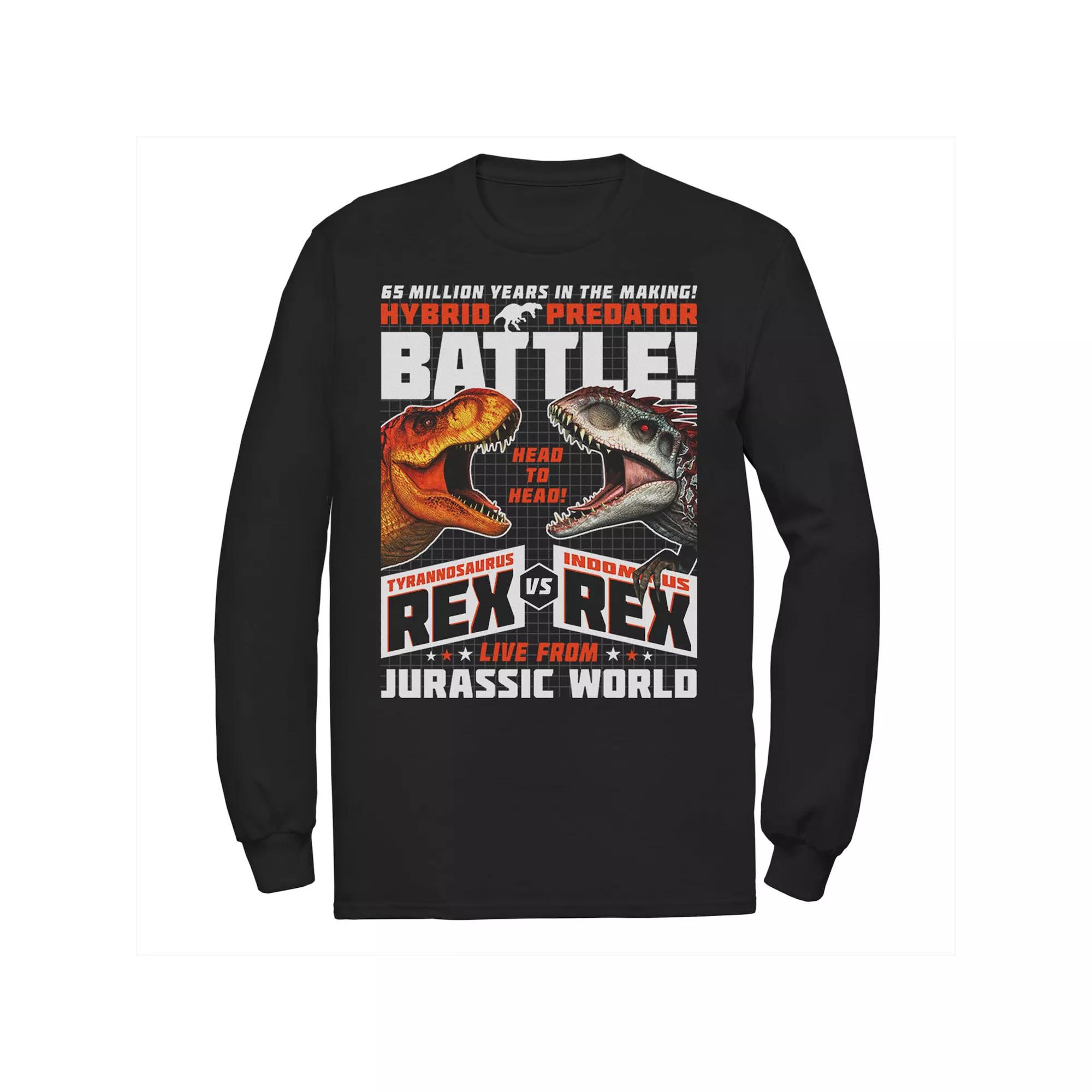 Men's Jurassic World T-Rex VS I-Rex Battle Poster Long Sleeve Graphic Tee,  Product Image