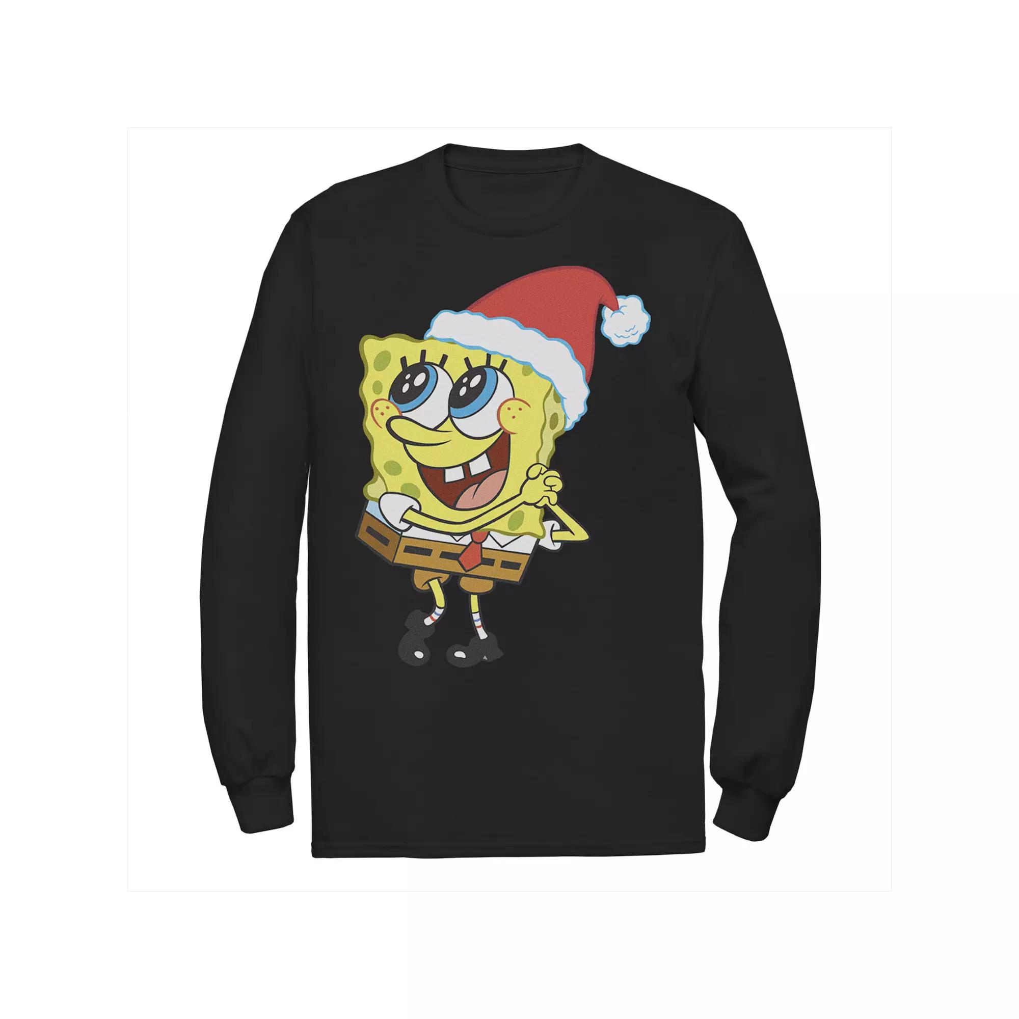 Men's Nickelodeon SpongeBob SquarePants Santa Hat Long Sleeve Tee,  Product Image