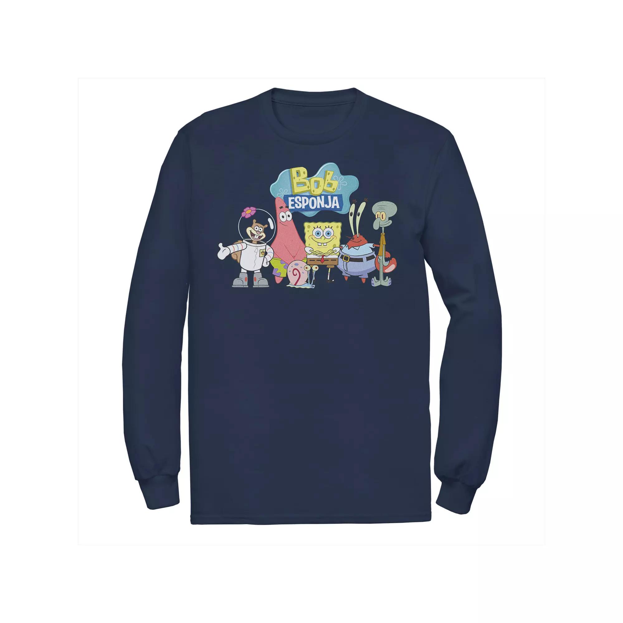 Men's Nickelodeon SpongeBob SquarePants Bob Esponja Happy Group Shot Long Sleeve Graphic Tee,  Product Image