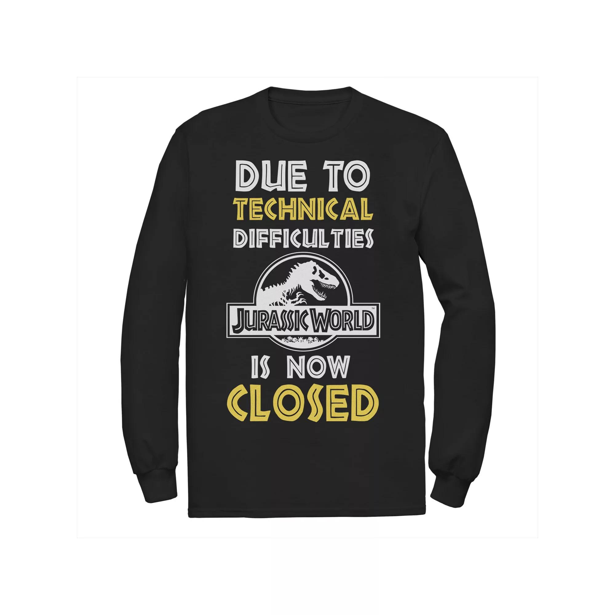Men's Jurassic World Technical Difficulties Sign Long Sleeve Graphic Tee,  Product Image