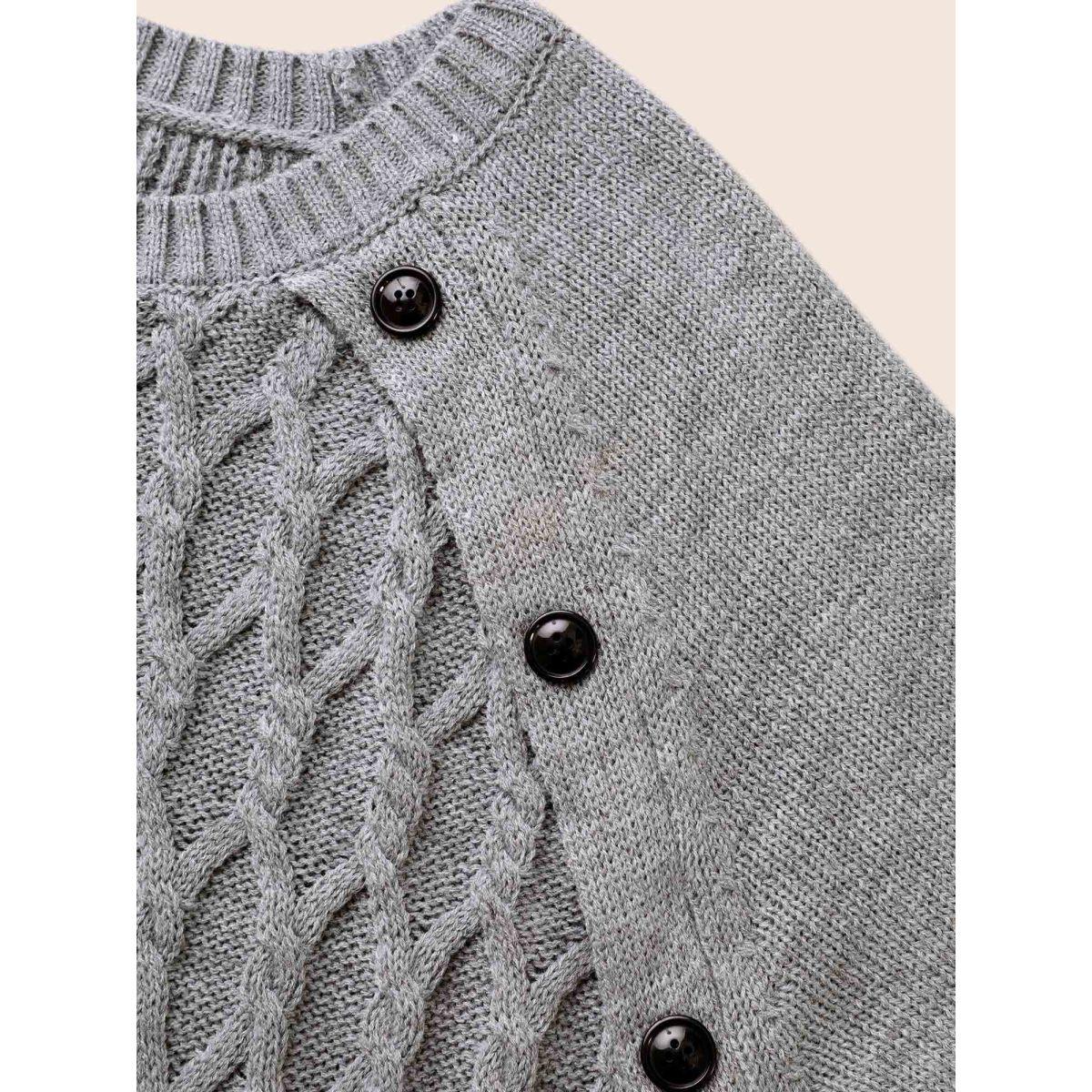 Plus Size Texture Cable Knit Button Detail Pullover Mediumgray Women Casual Loose Long Sleeve Round Neck Everyday Pullovers BloomChic 18-20/2X Product Image