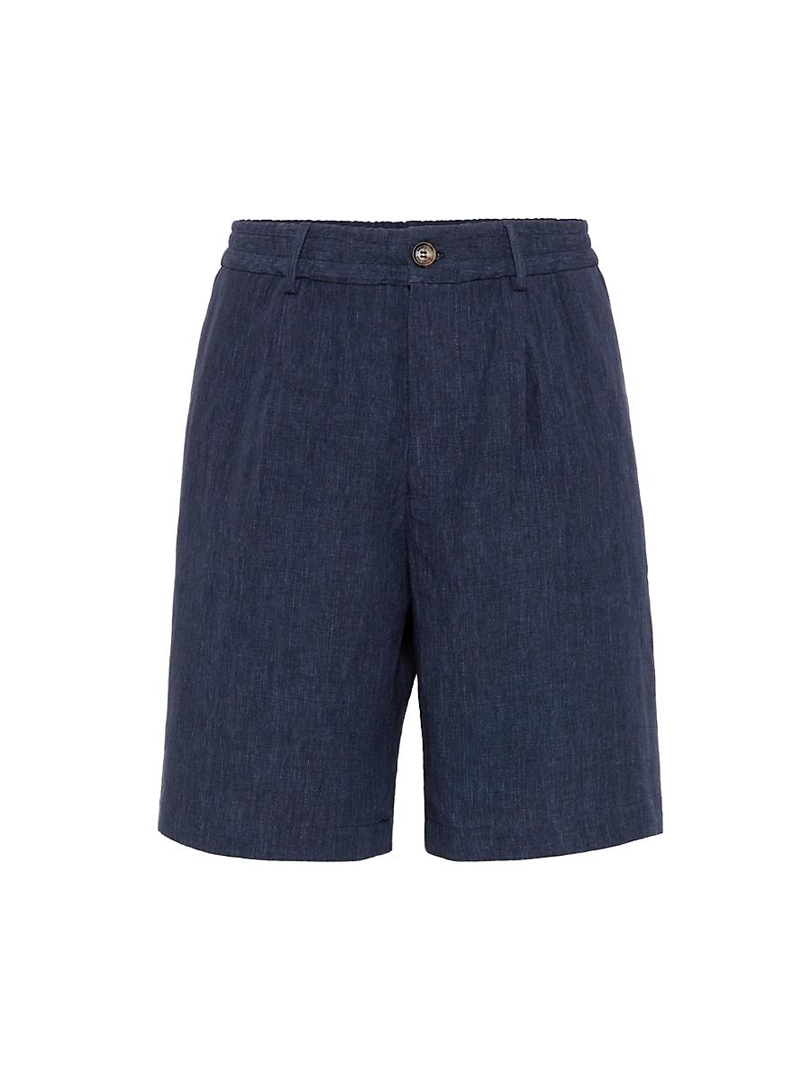 Mens Lightweight Dlav Linen Bermuda Shorts with Elasticated Waistband Product Image