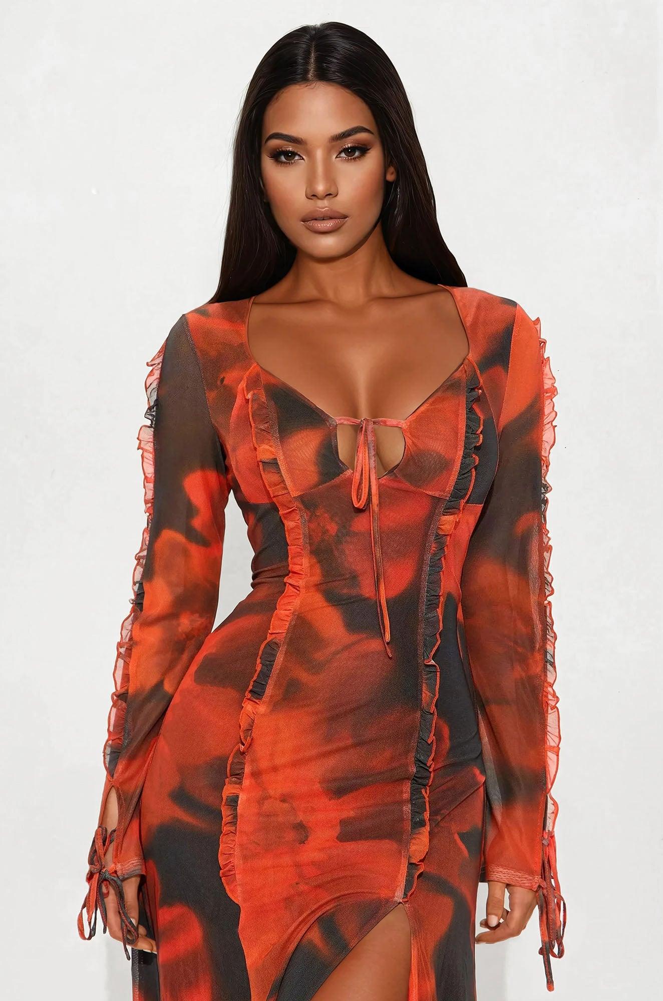 Kendra Mesh Maxi Dress - Red/combo Product Image