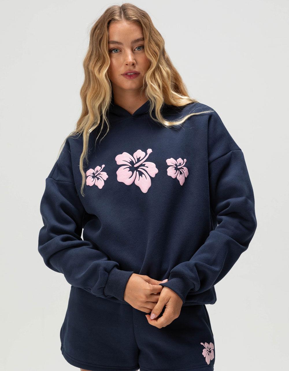 FULL TILT Puff Hibiscus Womens Hoodie - NAVY Product Image
