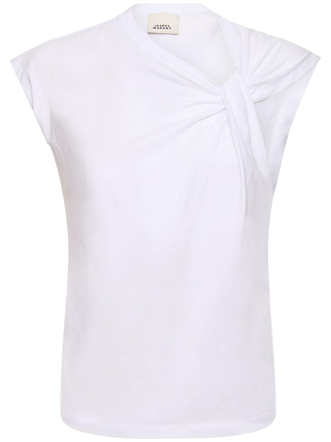 ISABEL MARANT Cap Sleeves Knot-detail Cotton Top In White Product Image