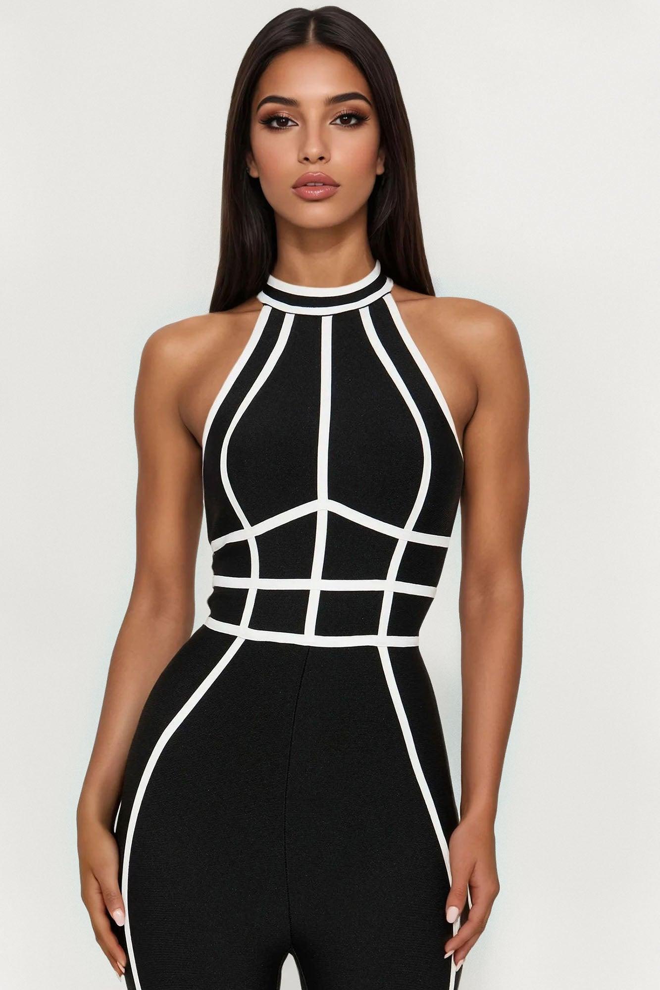 Marbella Bandage Flare Jumpsuit - Black/White Female Product Image