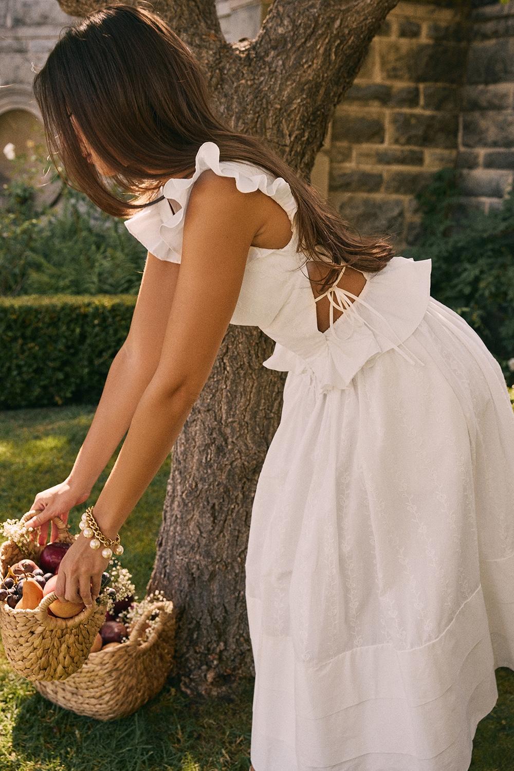 Augustine  white embroidered cotton midi skirt Product Image