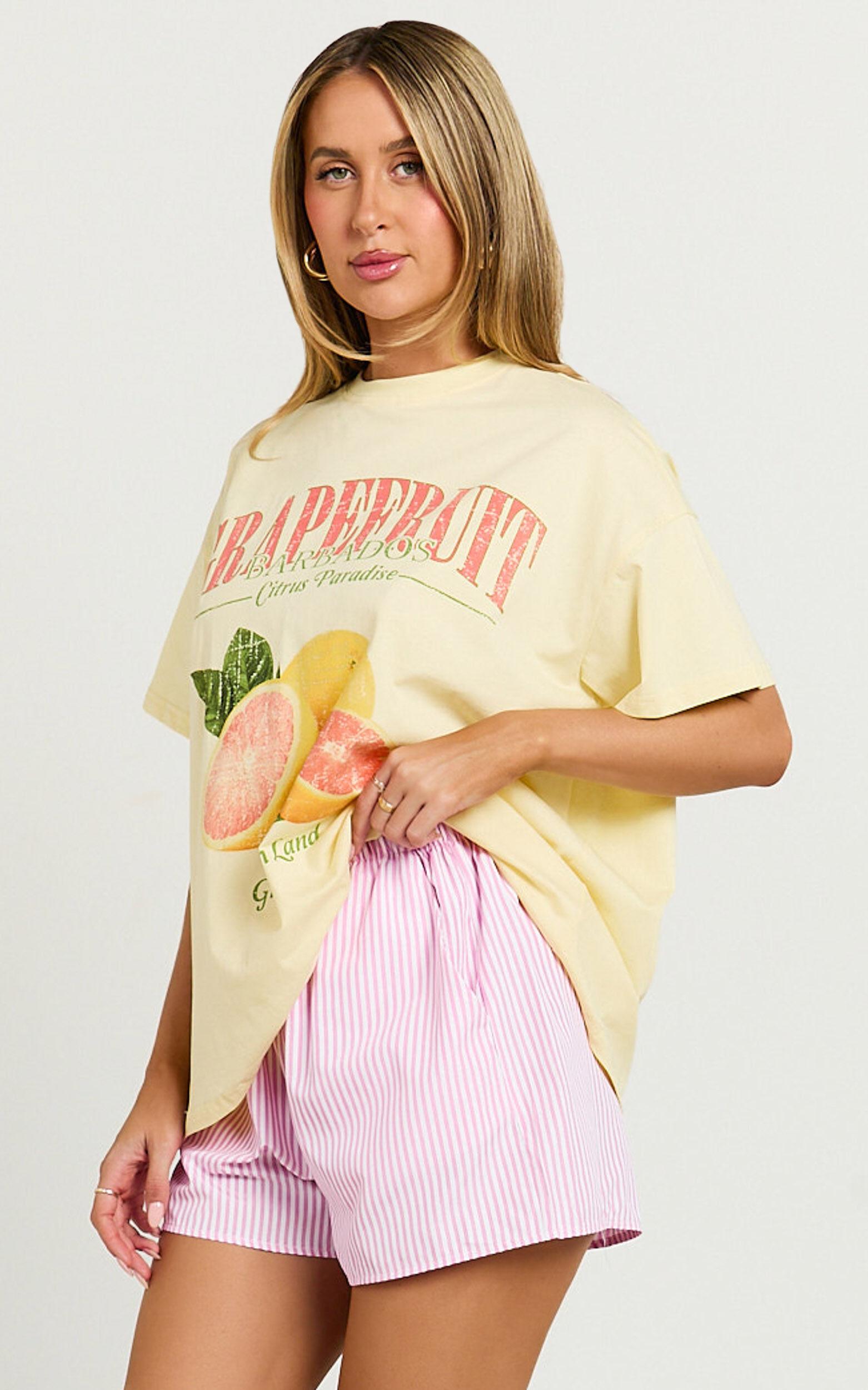 Duffy Two Piece Top and Shorts Set - Grapefruit Paradise T-shirt Set in Yellow/Pink Product Image