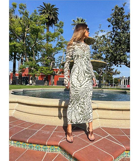 AFRM Ashland Printed Mesh Crew Neck Long Sleeves Midi Dress Product Image