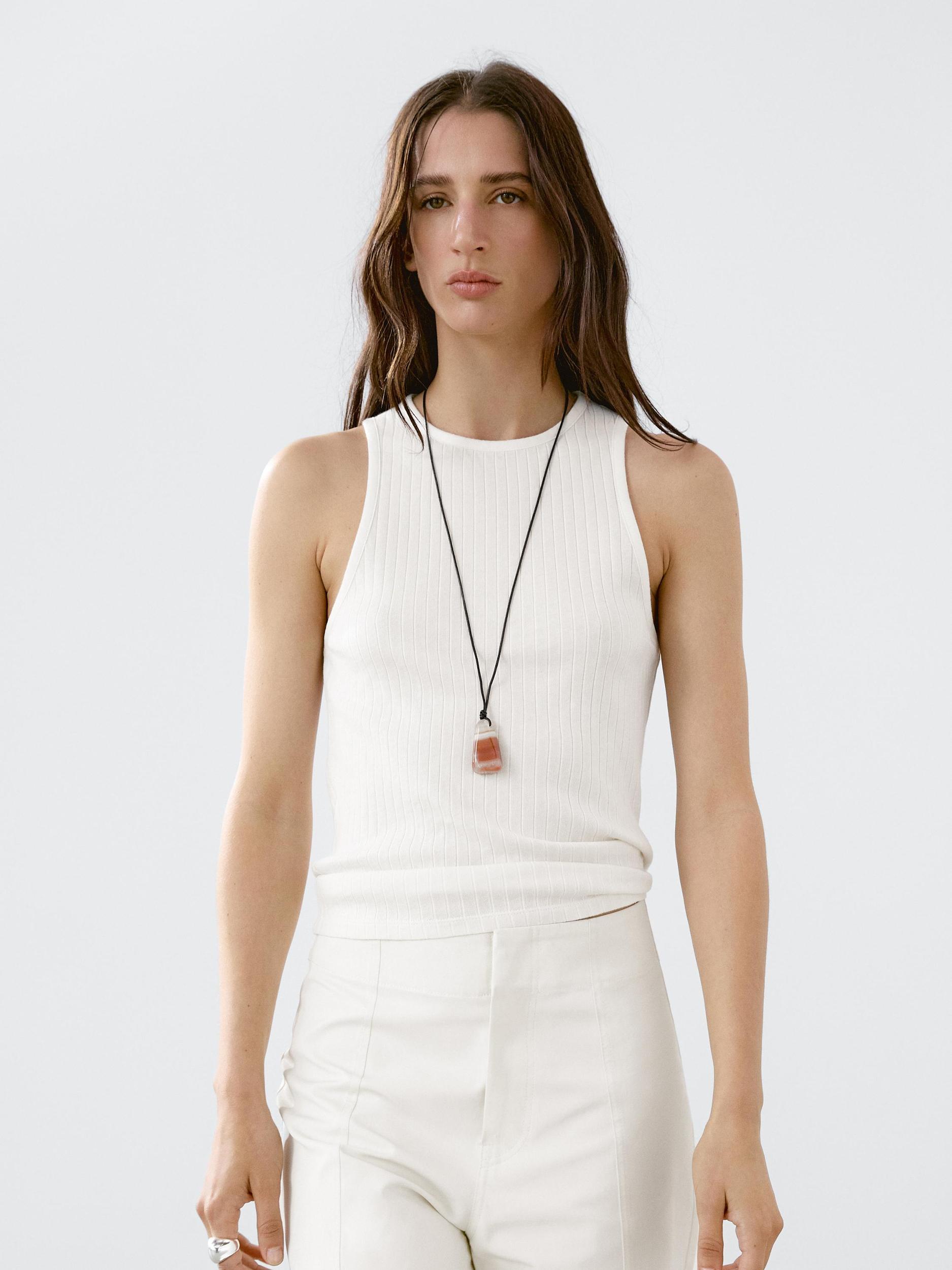 Ribbed knit halter neck top Product Image