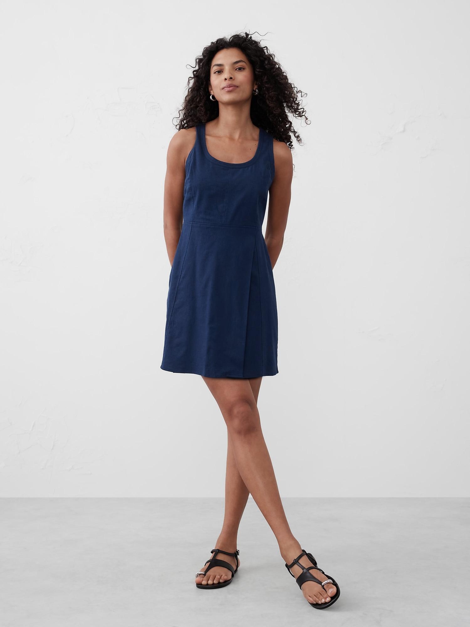Linen-Blend Seamed Mini Dress Product Image