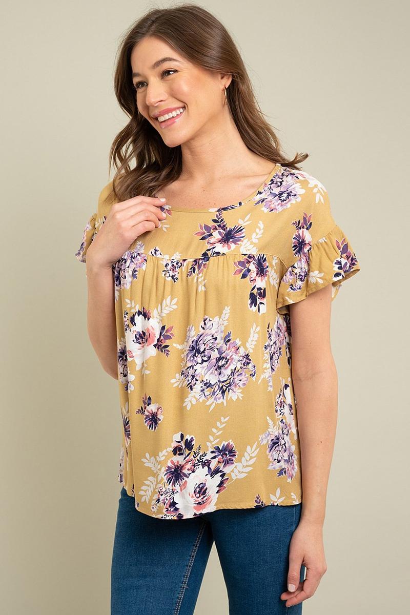 Floral ruffle sleeve top Product Image