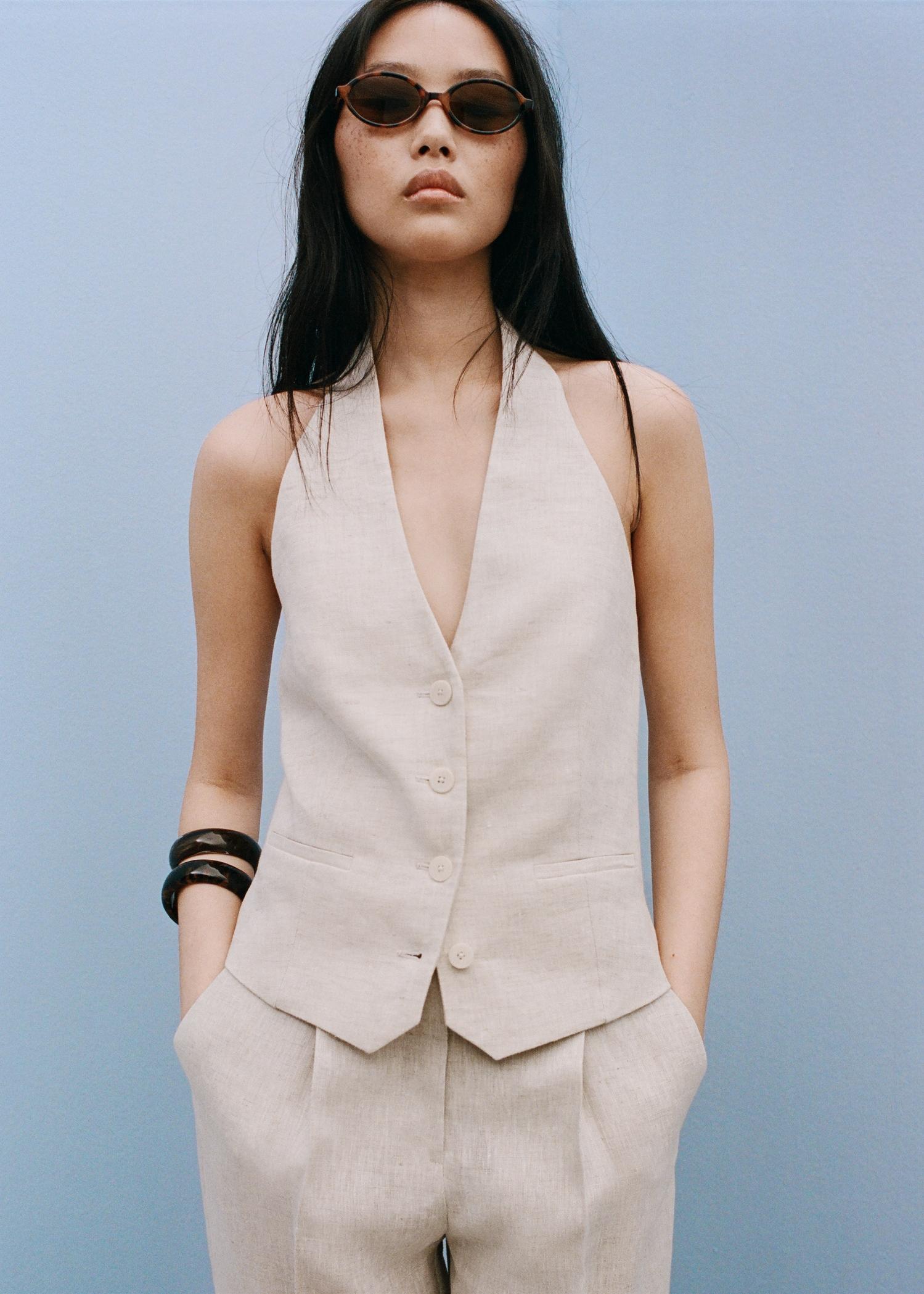 Linen suit waistcoat - Women | MANGO USA Product Image