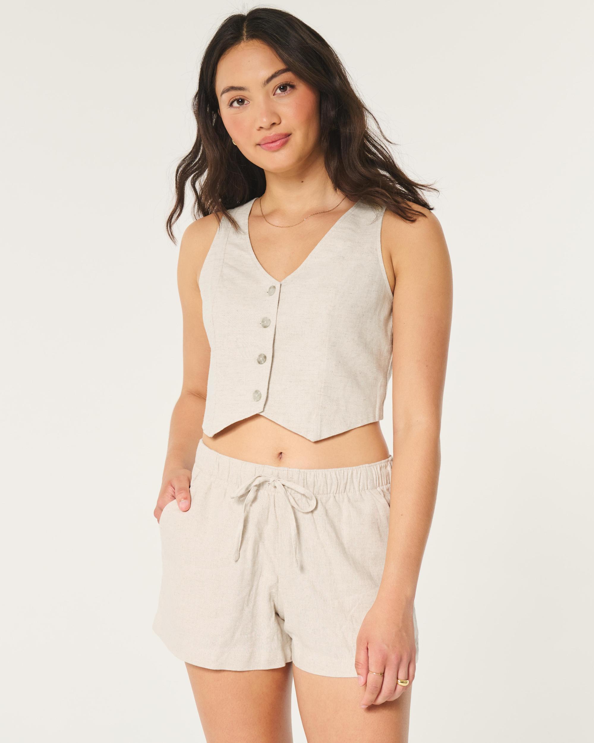 Hollister Ella Adjustable Rise Linen-Blend Pull-On Shorts Product Image