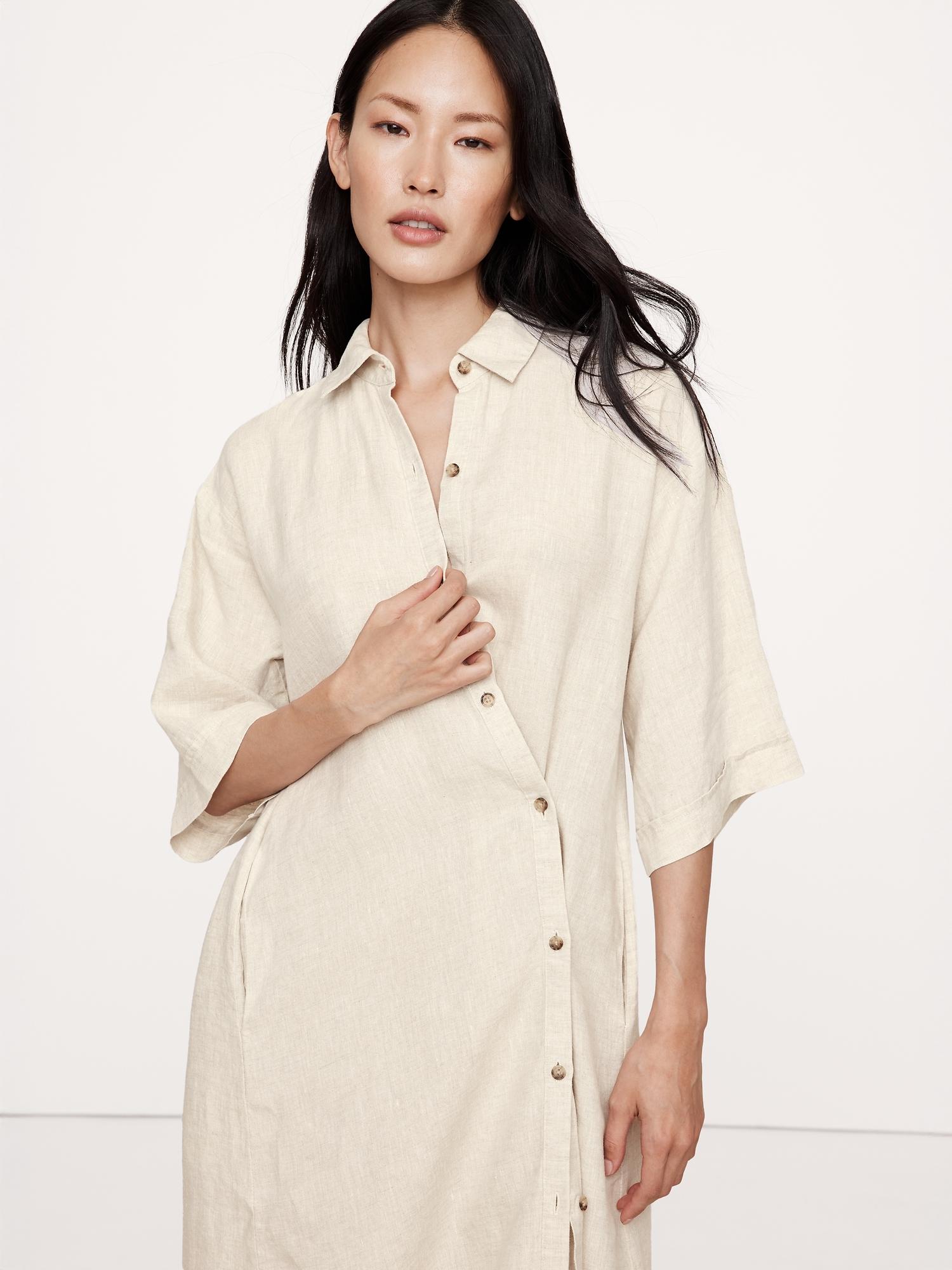 Linen Asymmetrical Shirt Dress Product Image