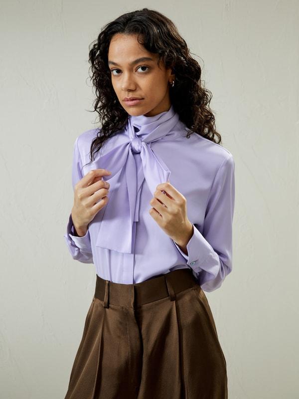 LILYSILK Silk Shirt Women Purple Pure Silk Elegant Cuff Shell Button Blouse M Product Image