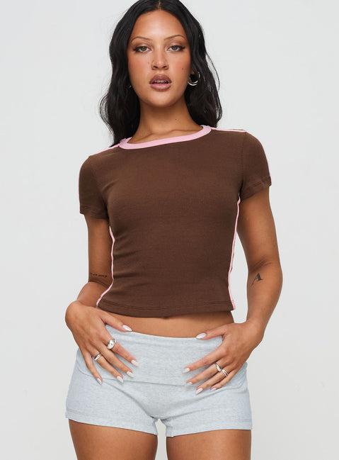 Baseline Scoop Rib Tee Brown / Pink Product Image