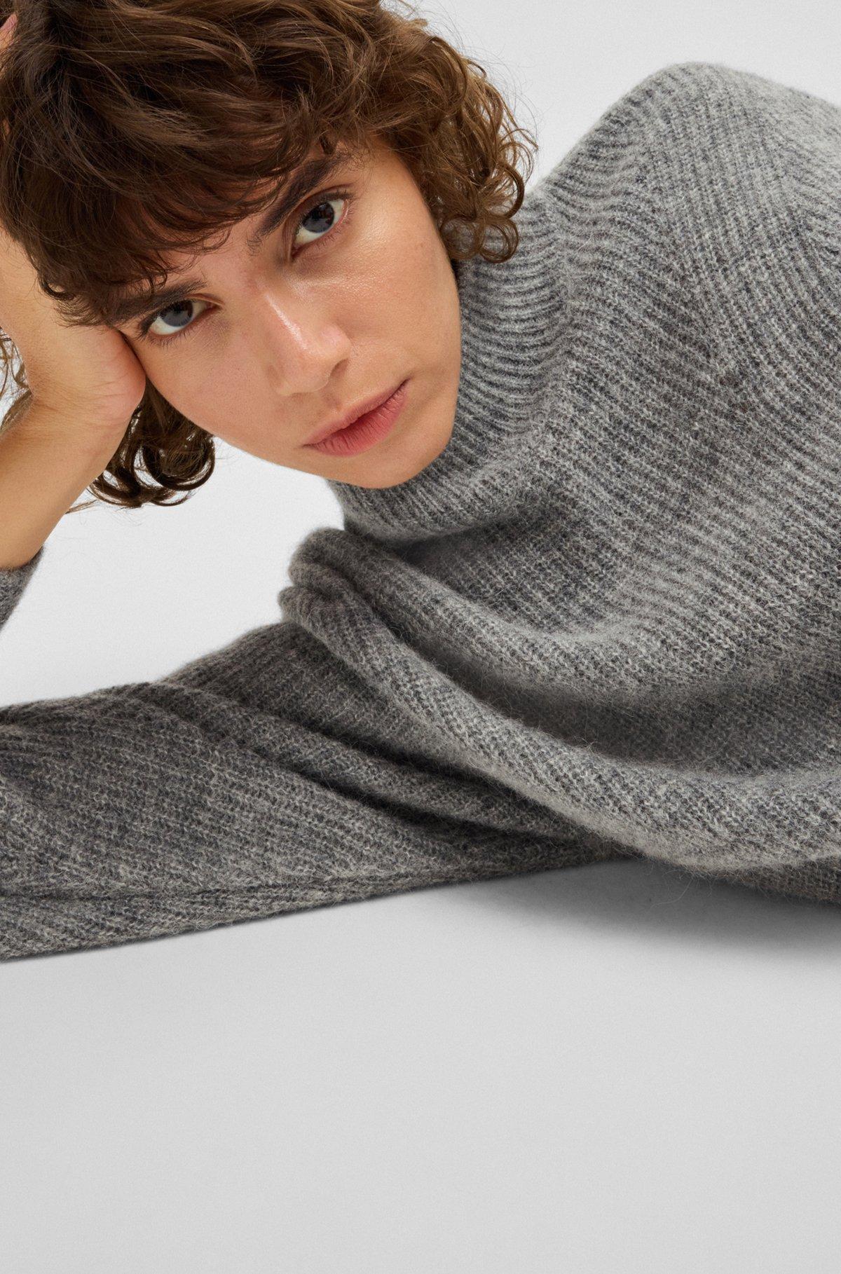 BOSS - Long-sleeved relaxed-fit dress with mixed ribbing - Silver Product Image