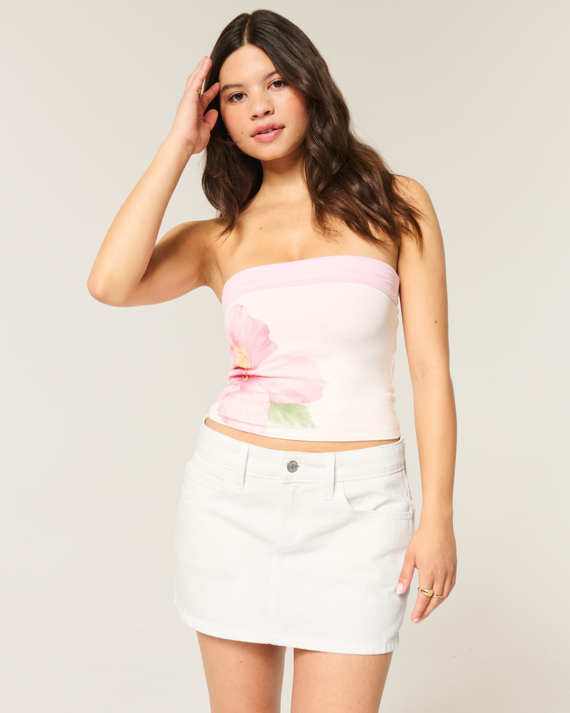 Low-Rise Pink Denim Mini Skort Product Image