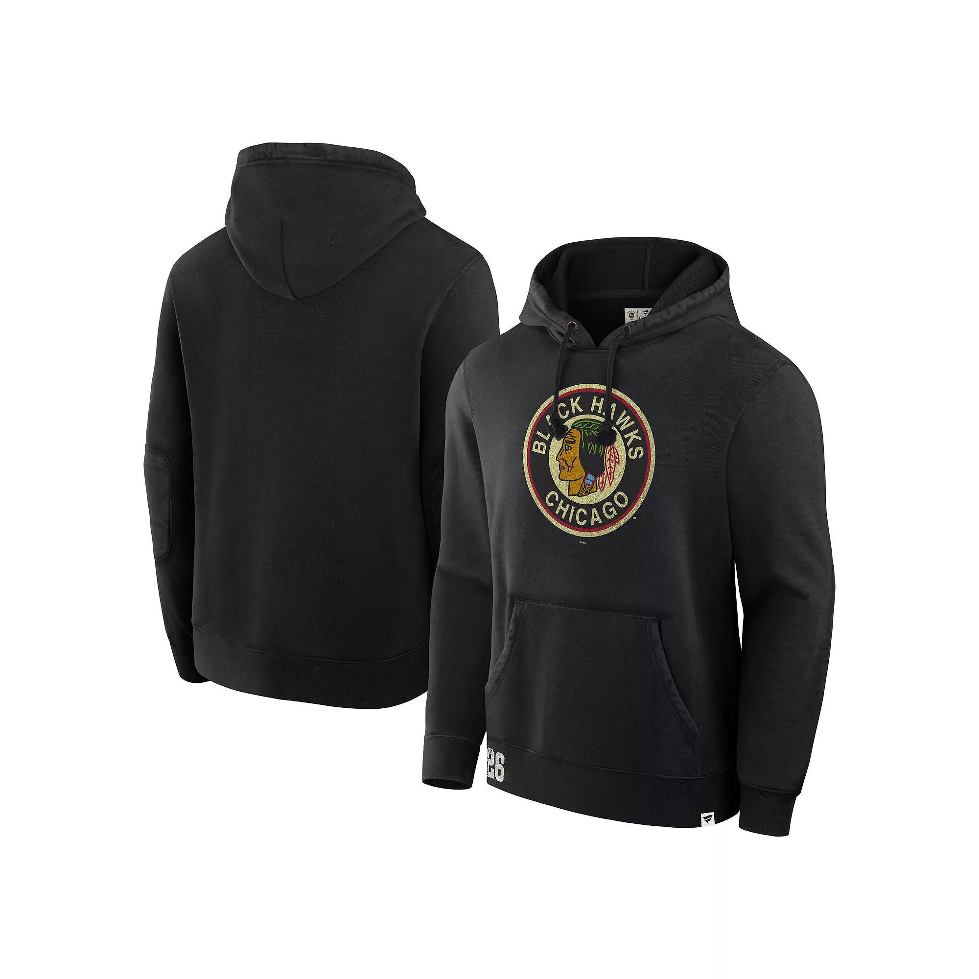 Men's Fanatics Black Chicago Blackhawks Decades Collection Tradition Fleece Pullover Hoodie,  Product Image
