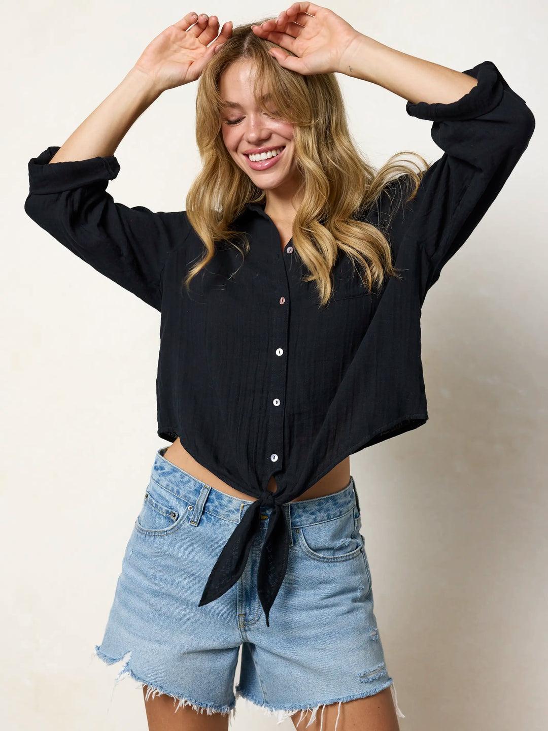 Lola Tie Cotton Button Down Product Image