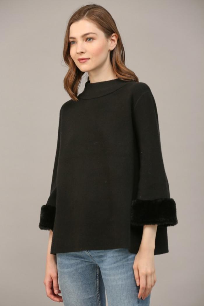 Fur Trim Mock Neck Product Image