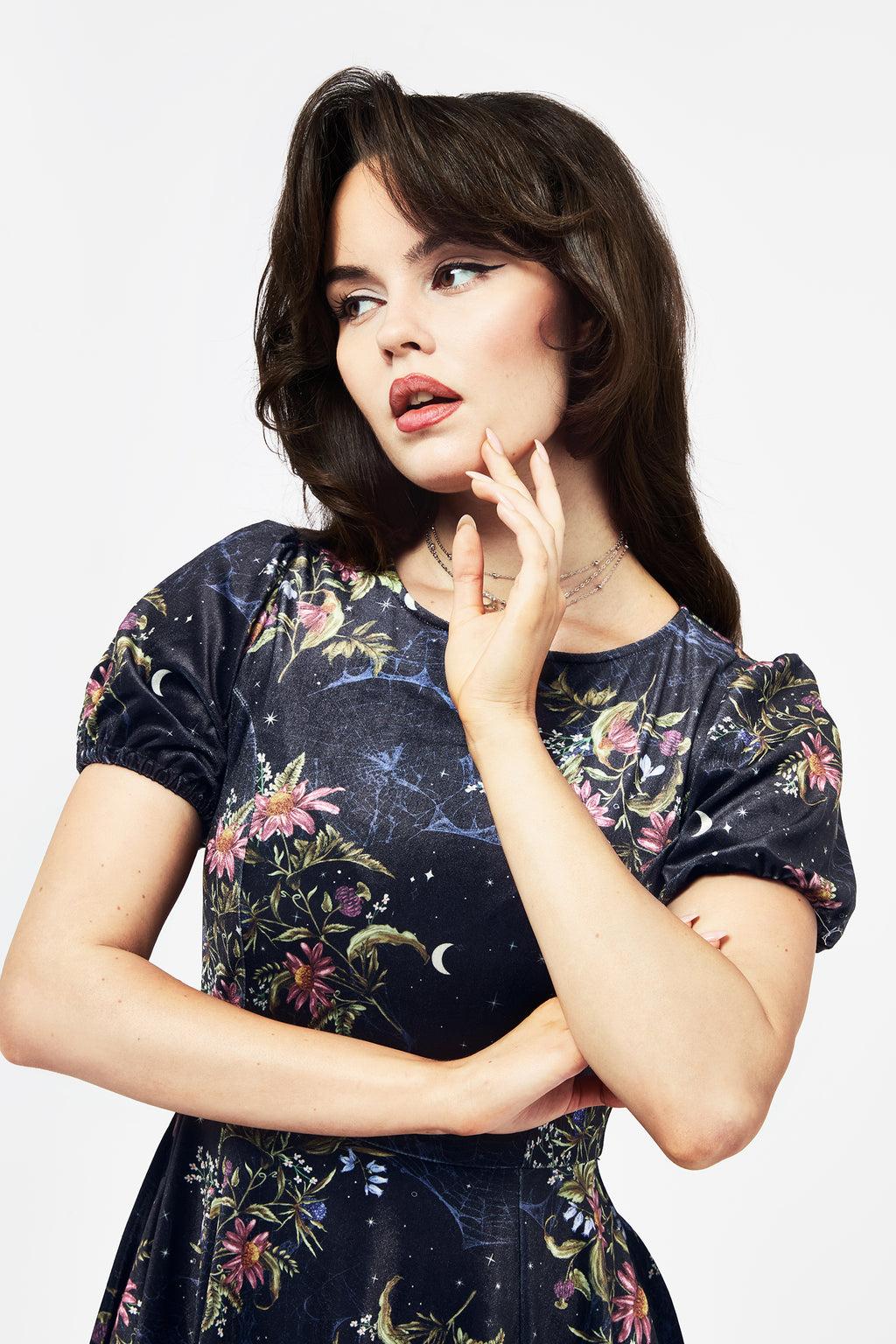 Cleome Floral Spiderweb Velour Mini Dress Product Image