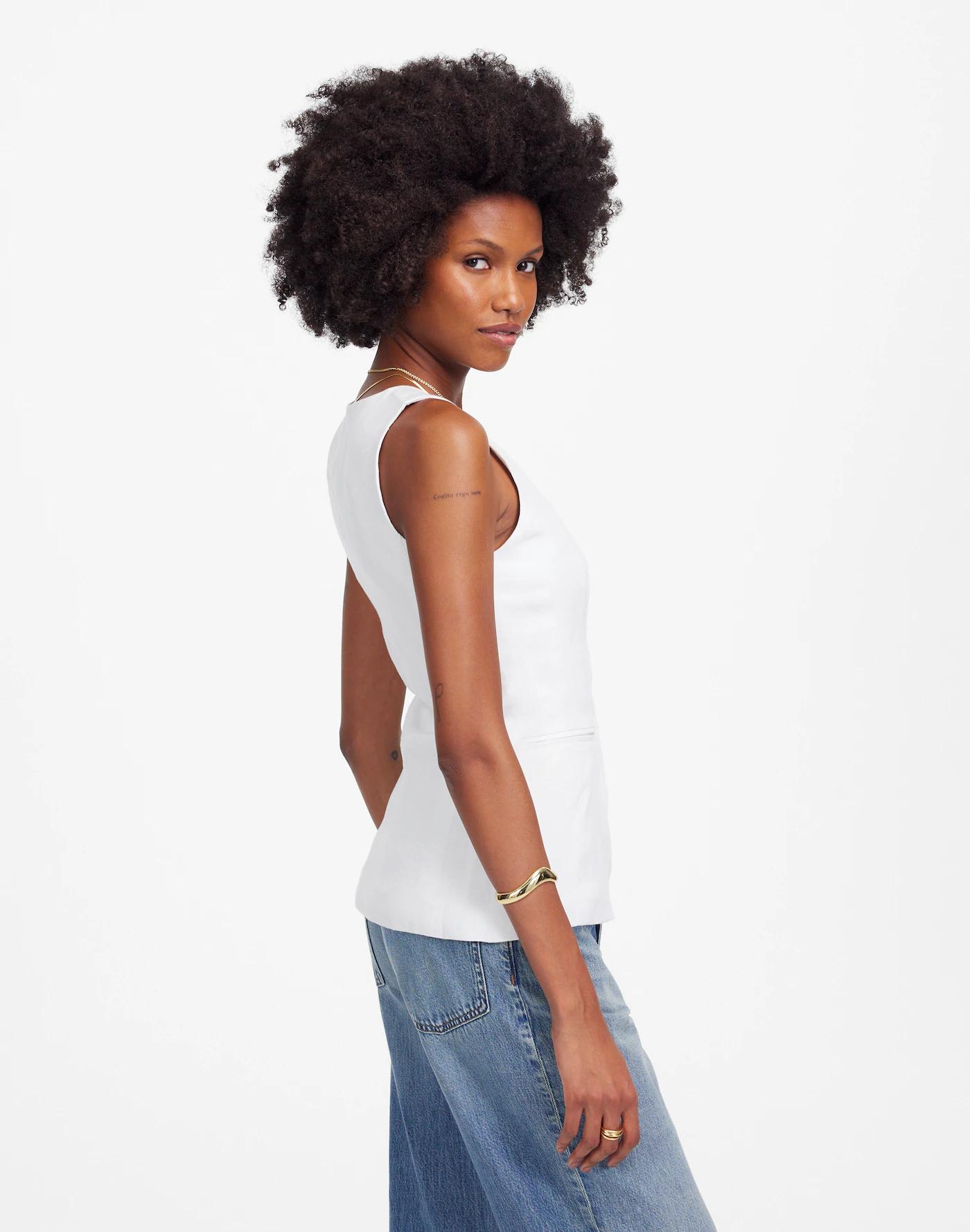 100% Linen Scoopneck Cutaway Vest Product Image