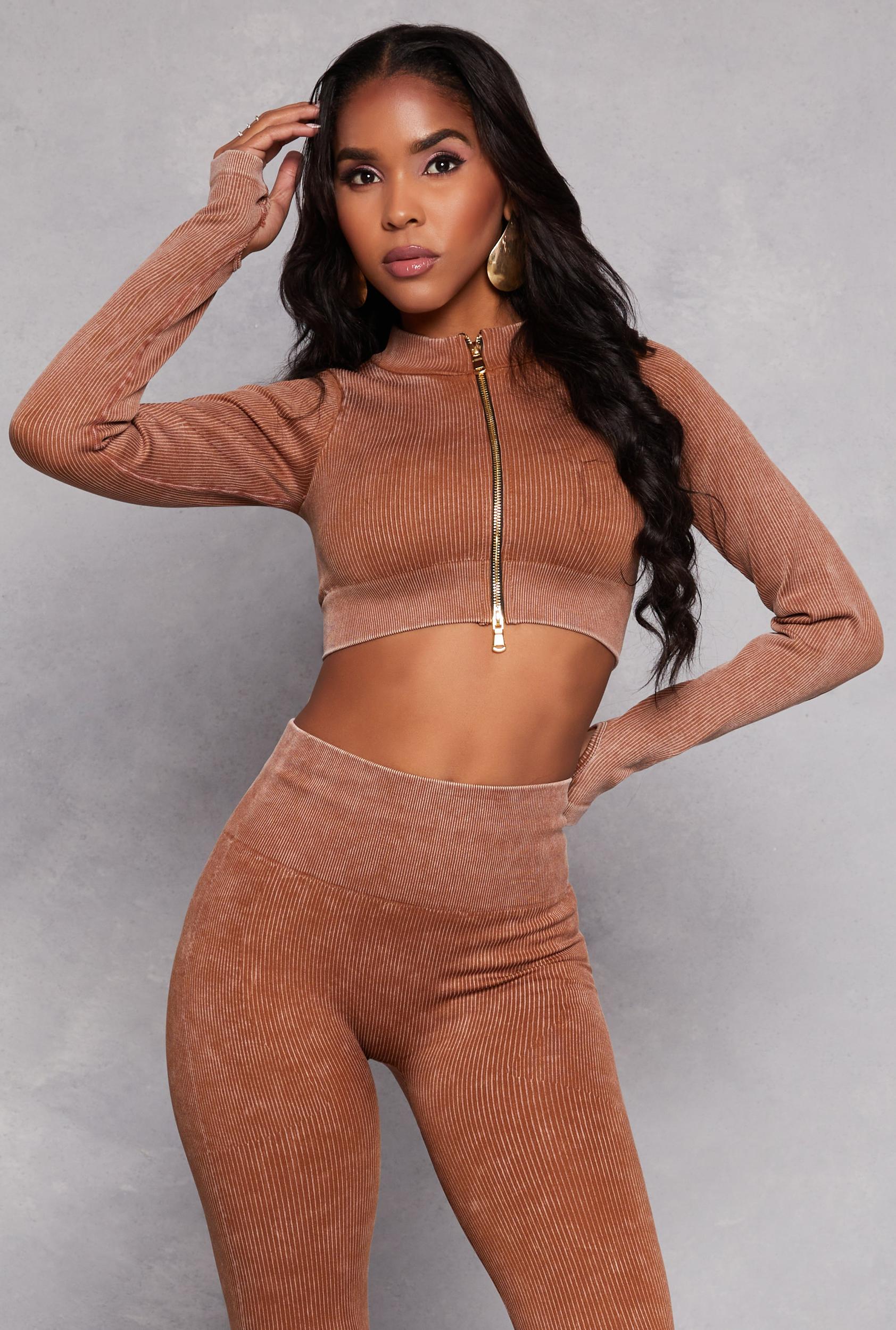 Womens Daisy Ribbed Knit Cropped Track Jacket Product Image