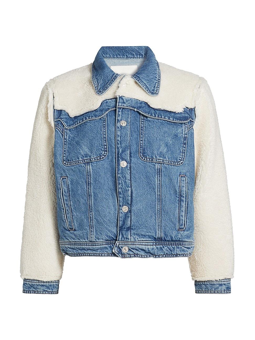 Womens Backbend Faux Shearling Denim Jacket Product Image