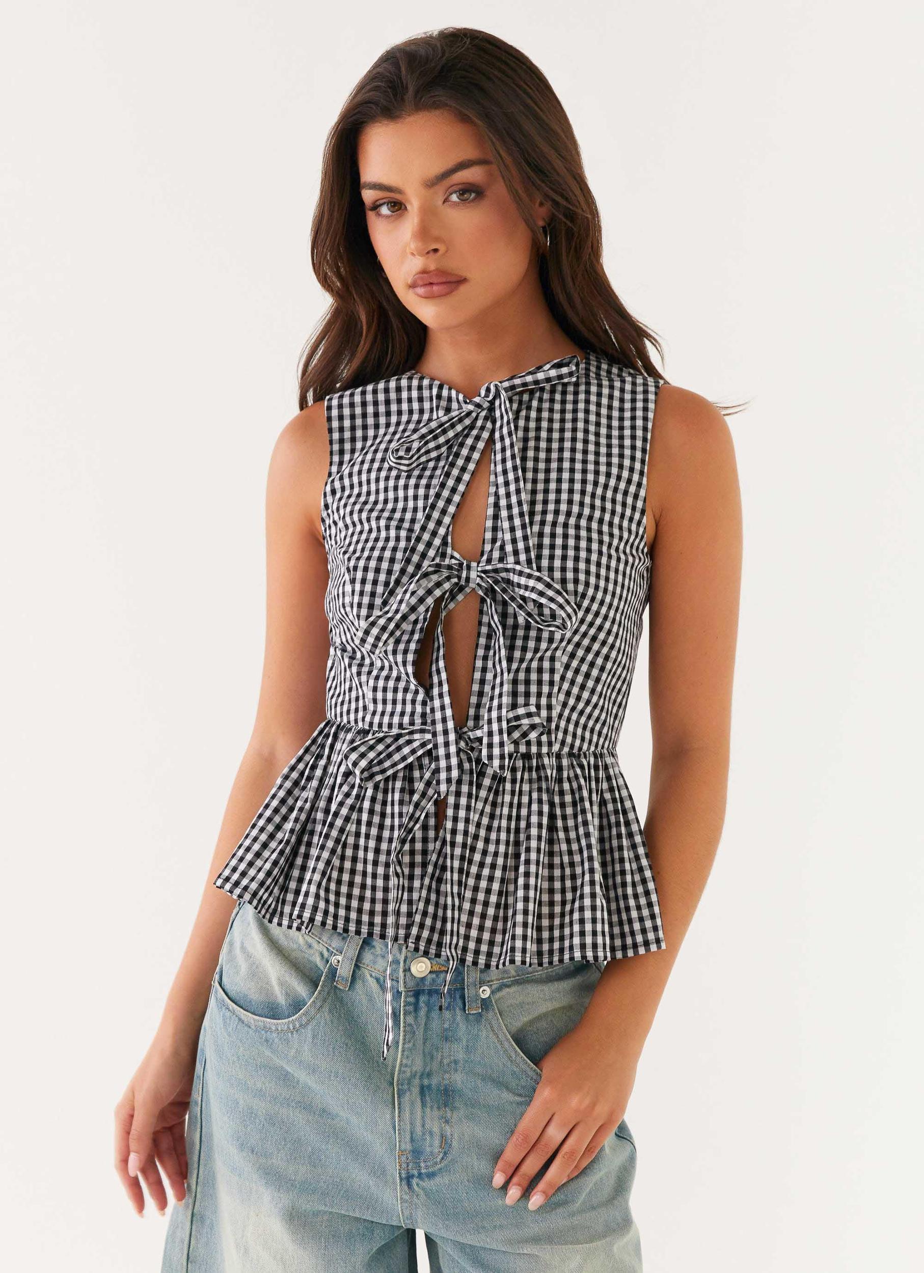 Cyrene Tie Top - Black Gingham Product Image