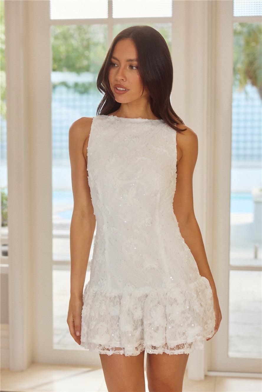 Romantic Novel Lace Mini Dress White Product Image