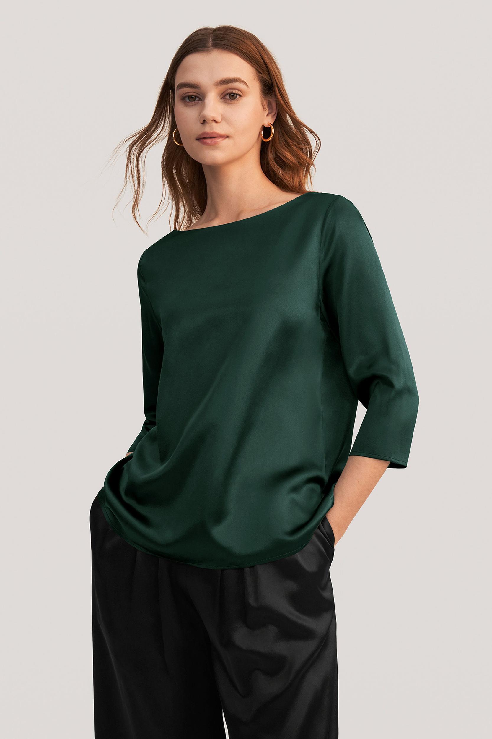 LILYSILK Casual Green Blouse | Silk Plain Business | 100 Mulberry Silk Shirt Women Soft Skin-Friendly Comfortable Product Image