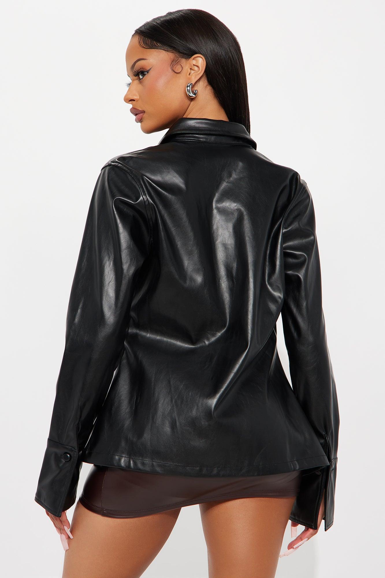 Show Time Faux Leather Shirt - Black Female Product Image