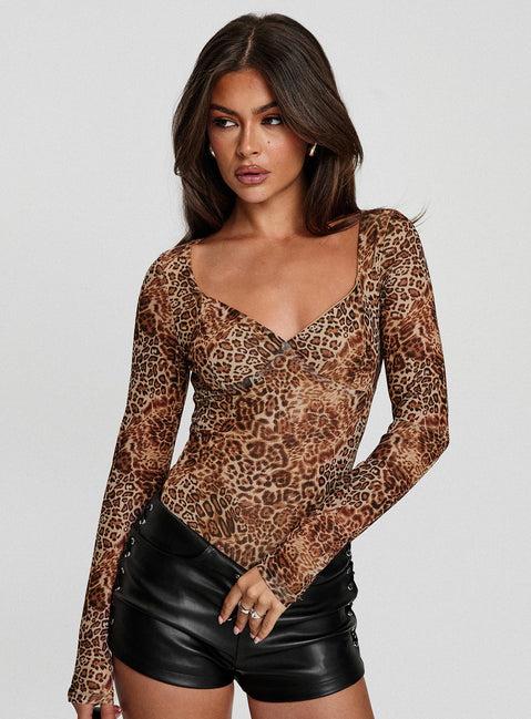 Elixia Long Sleeve Bodysuit Leopard Product Image