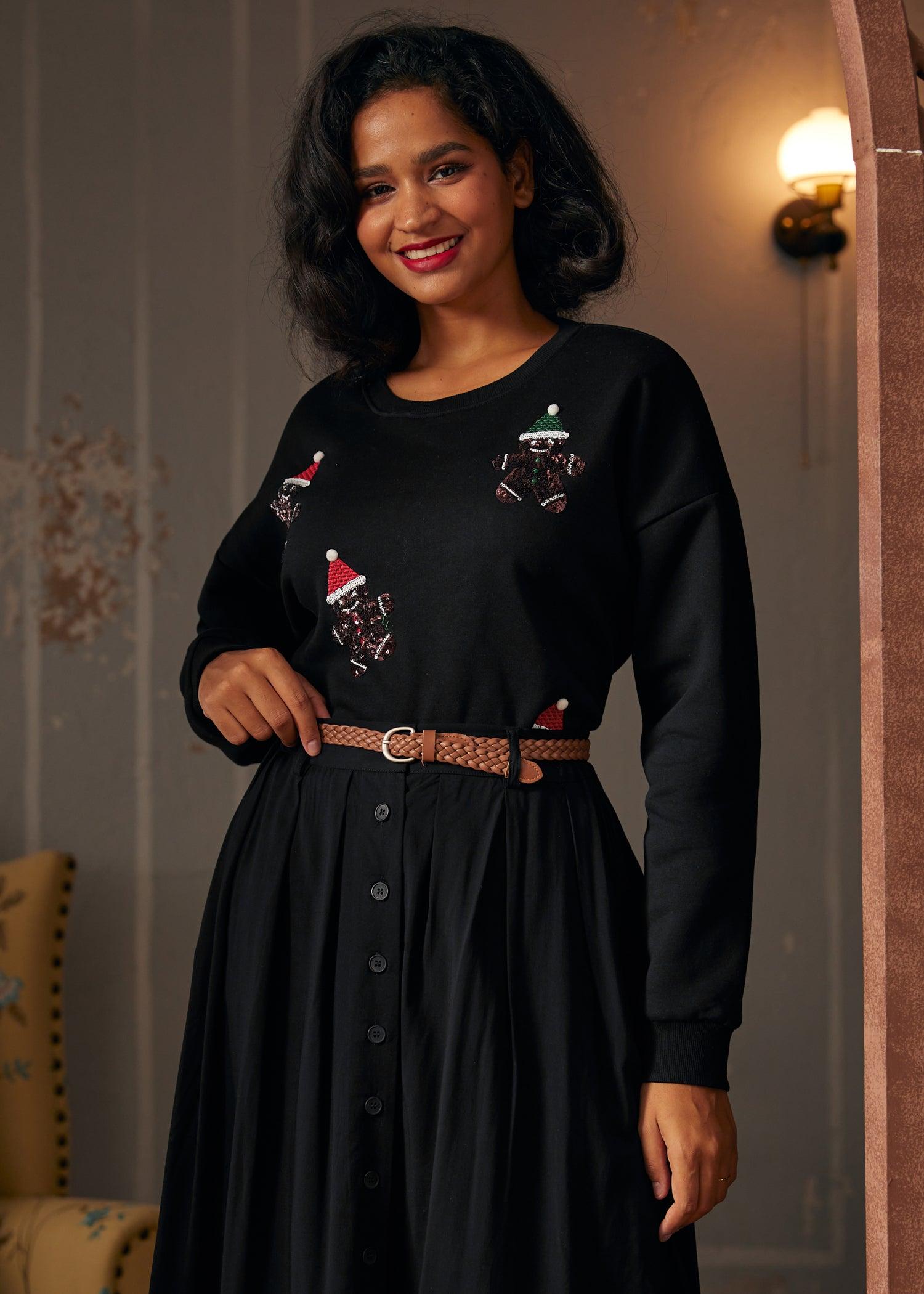 ModCloth Whimsical Gingerbread Man Sweatshirt in Dark Spiceedium Product Image