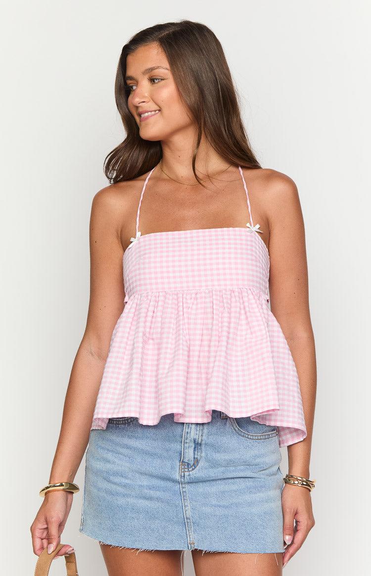 Aspen Pink Gingham Halter Top Baby Girls Product Image