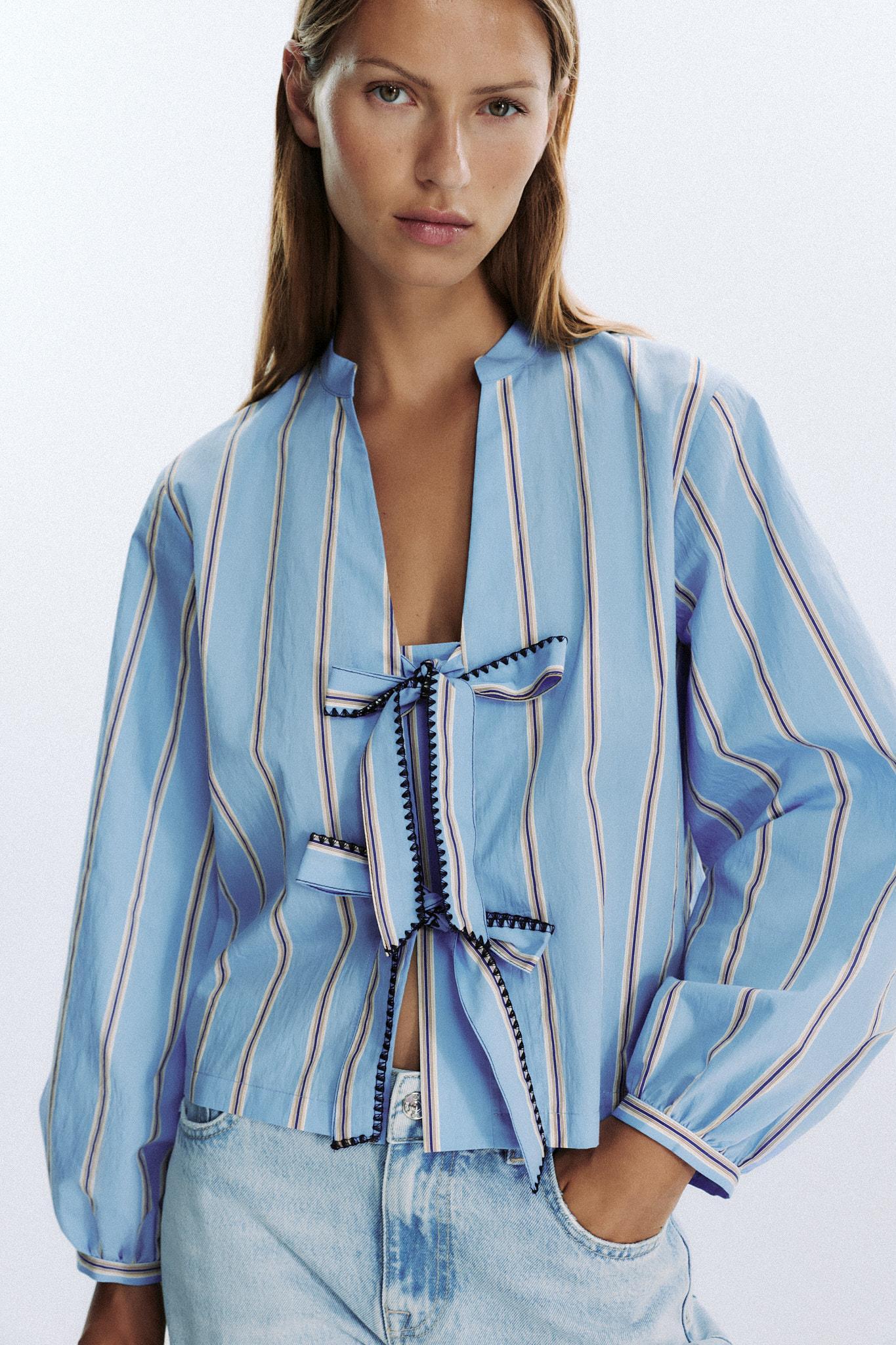 STRIPED POPLIN SHIRT WITH TIES Product Image