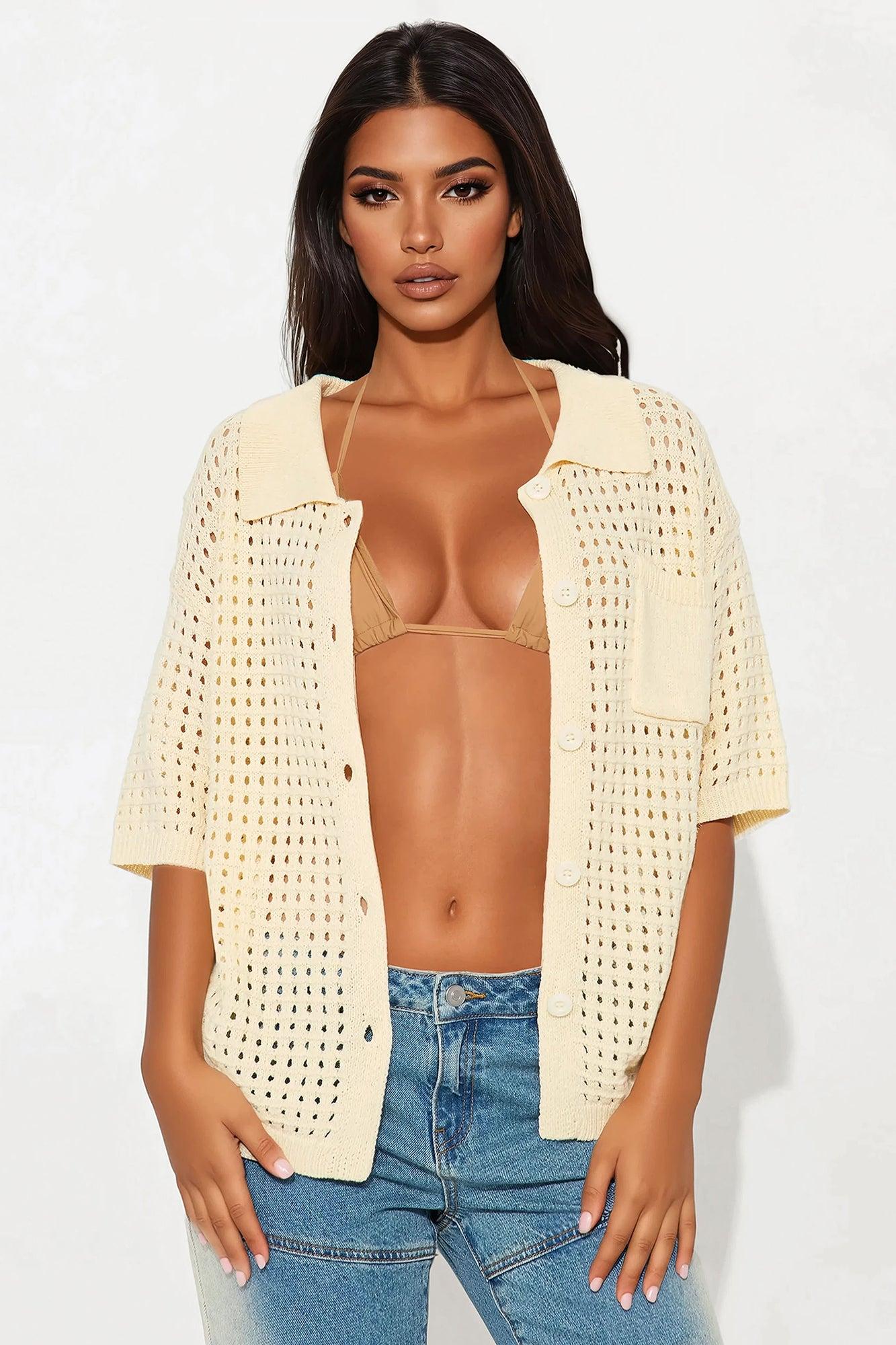 Endless Summer Days Crochet Shirt - Cream Product Image