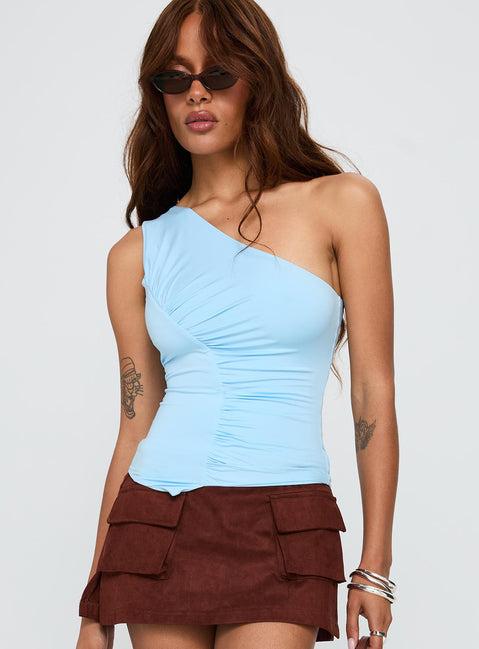 Impulse Ruched One Shoulder Top Blue Product Image