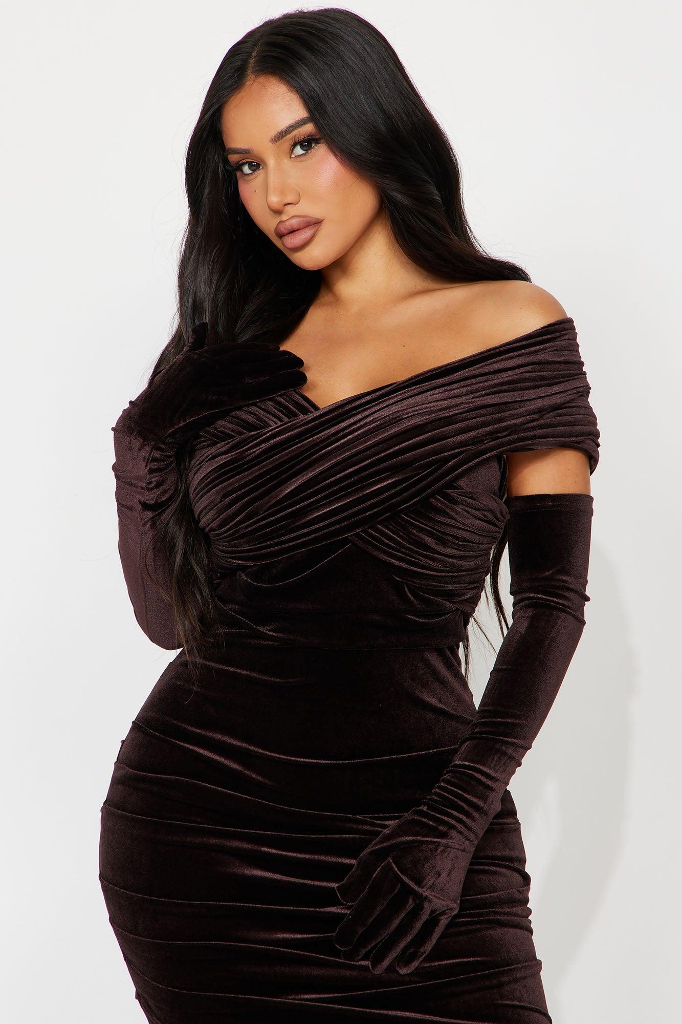 High Class Velvet Maxi Dress Set - Chocolate Product Image