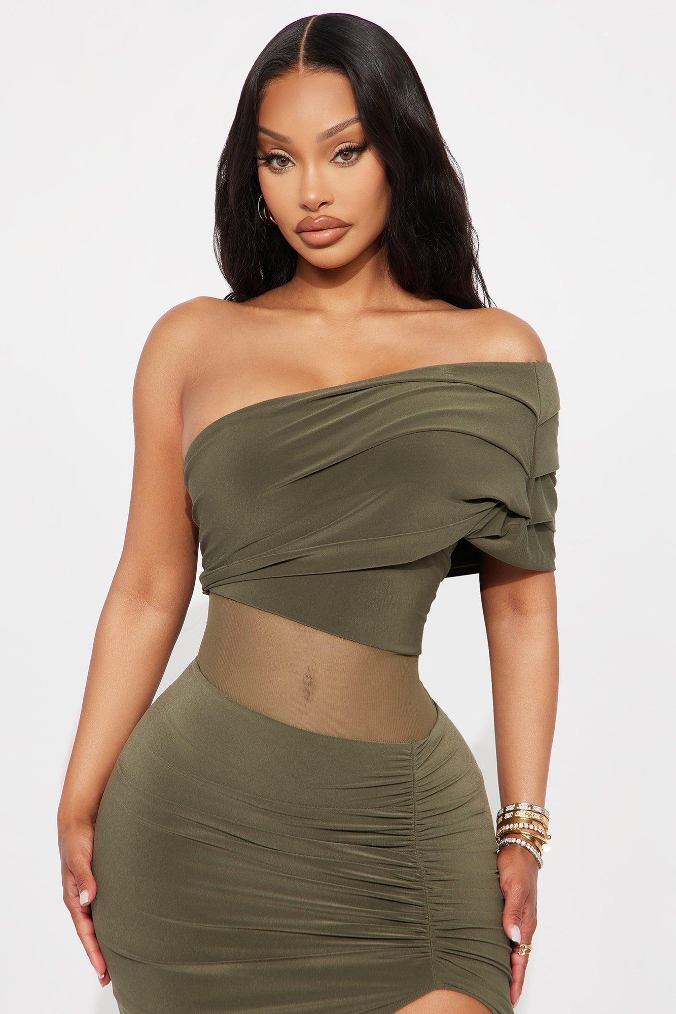 Over It One Shoulder Maxi Dress - Olive Female Product Image