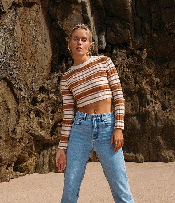 Billabong Clare Long Sleeve Striped Cropped Sweater Product Image