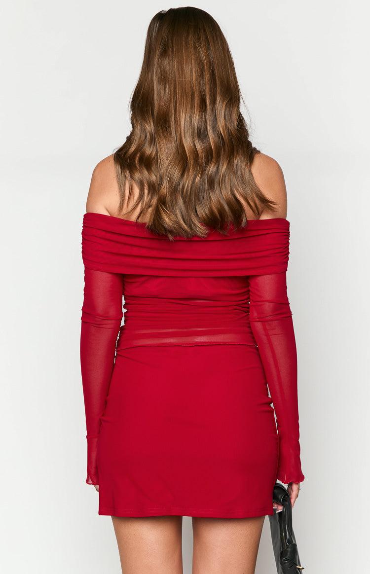 Sky Red Mesh Off Shoulder Top Product Image